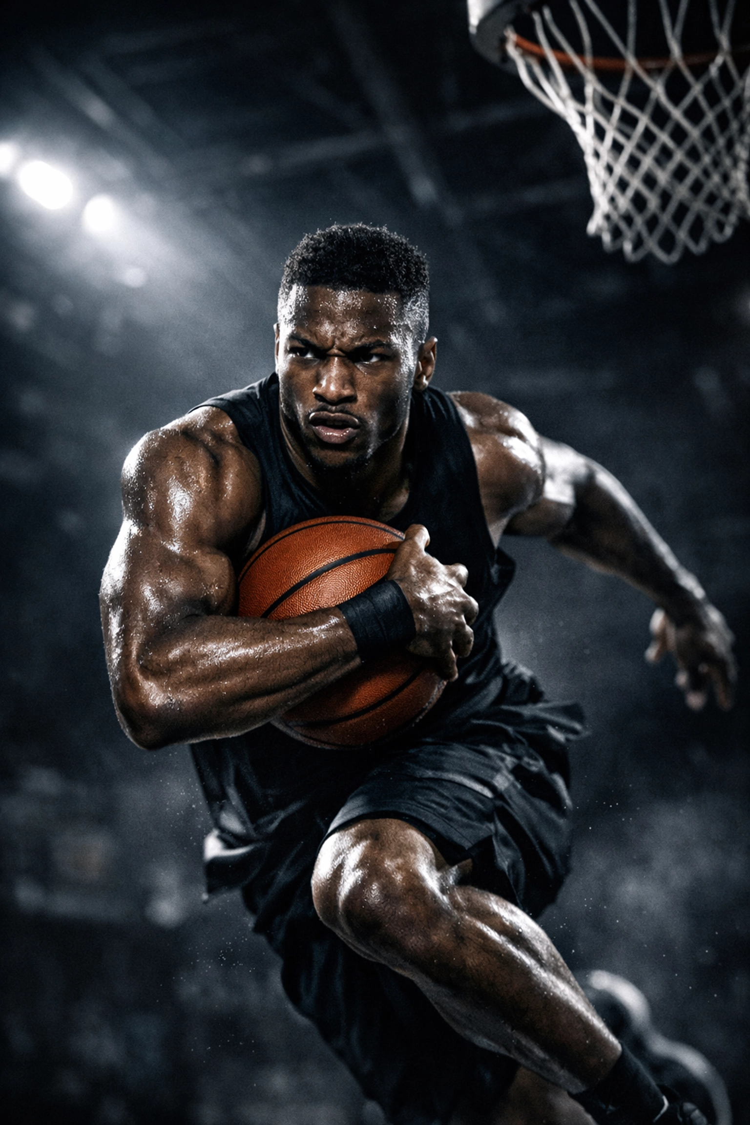 UConn 5-star recruit Colben Landrew demonstrating physical dominance and intensity on the basketball court.