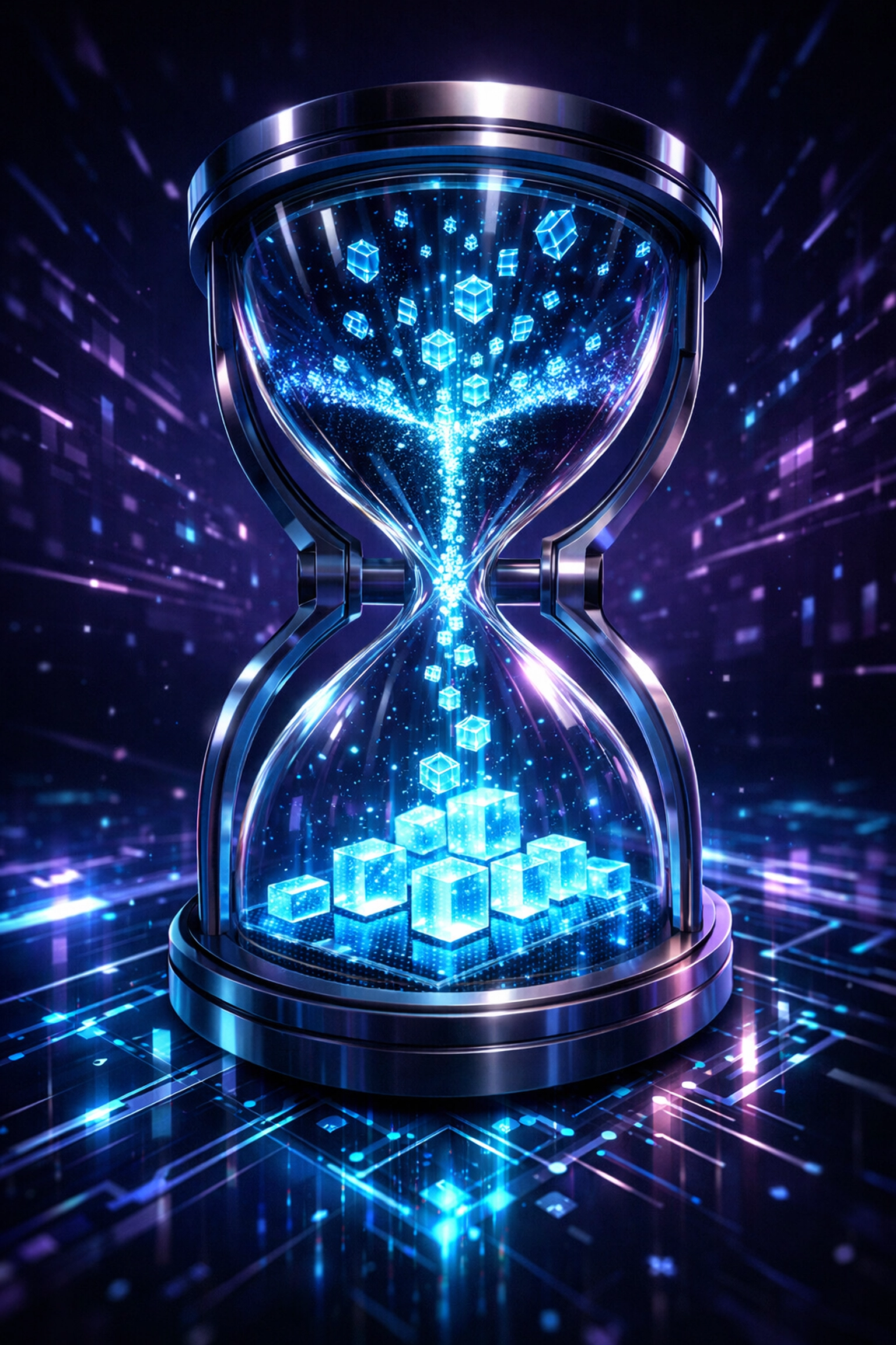 Digital hourglass recording real-time FMV data onto a secure blockchain ledger for accurate invoicing.