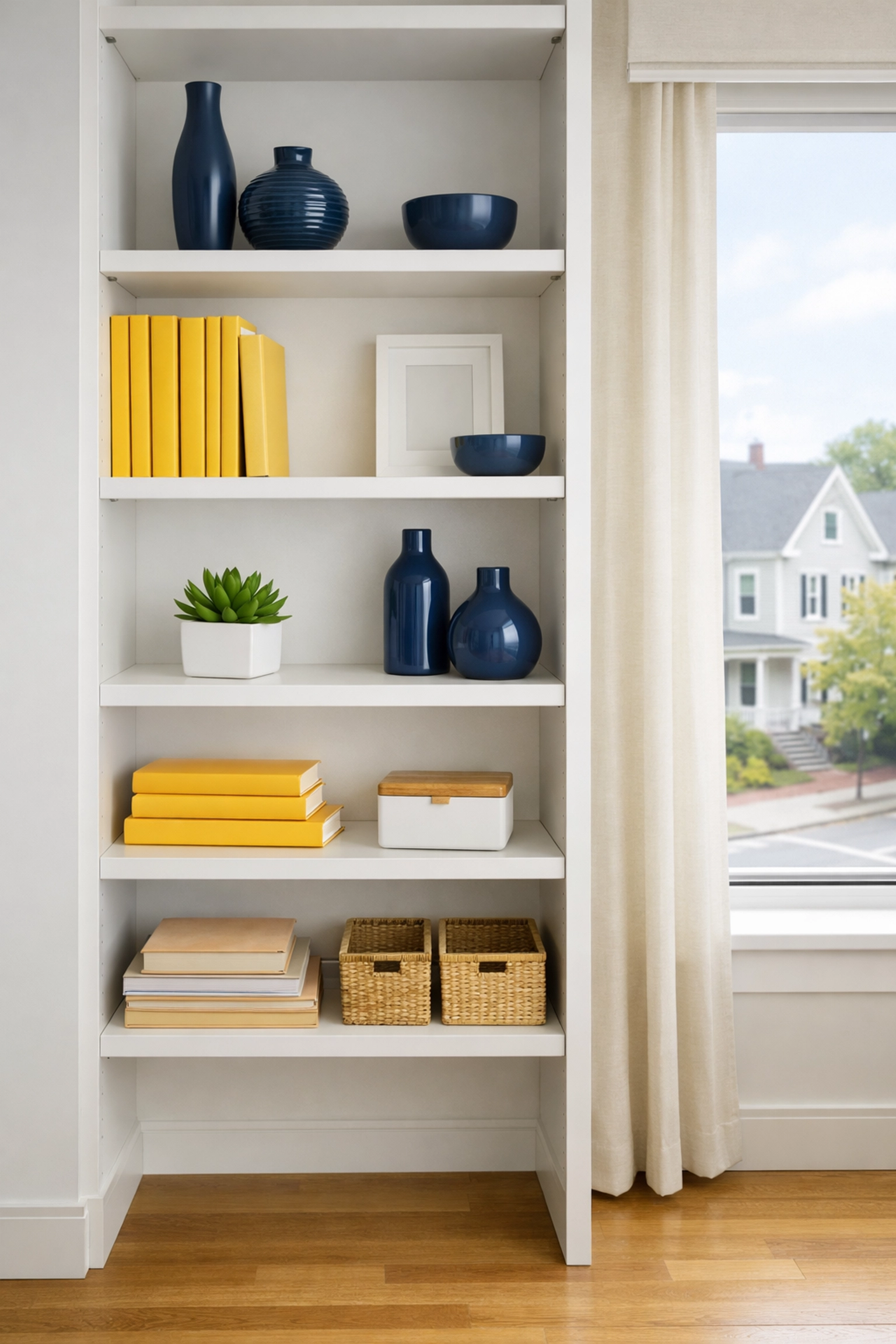 Neat shelving in a small space, reflecting quality residential cleaning Leominster MA.