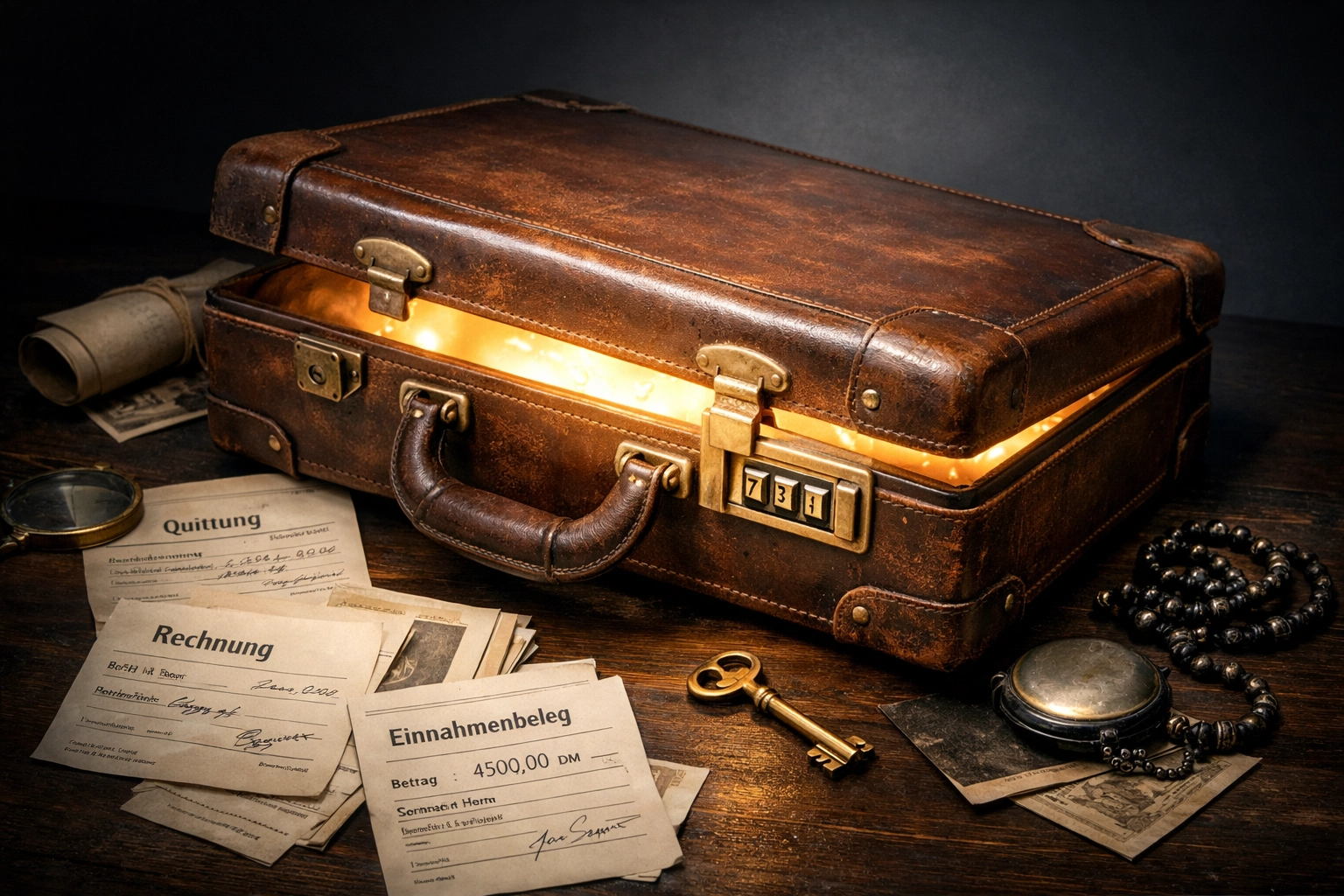 Aktenkoffer mit Zahlenschloss und Quittungen für Code 253 Rätsel