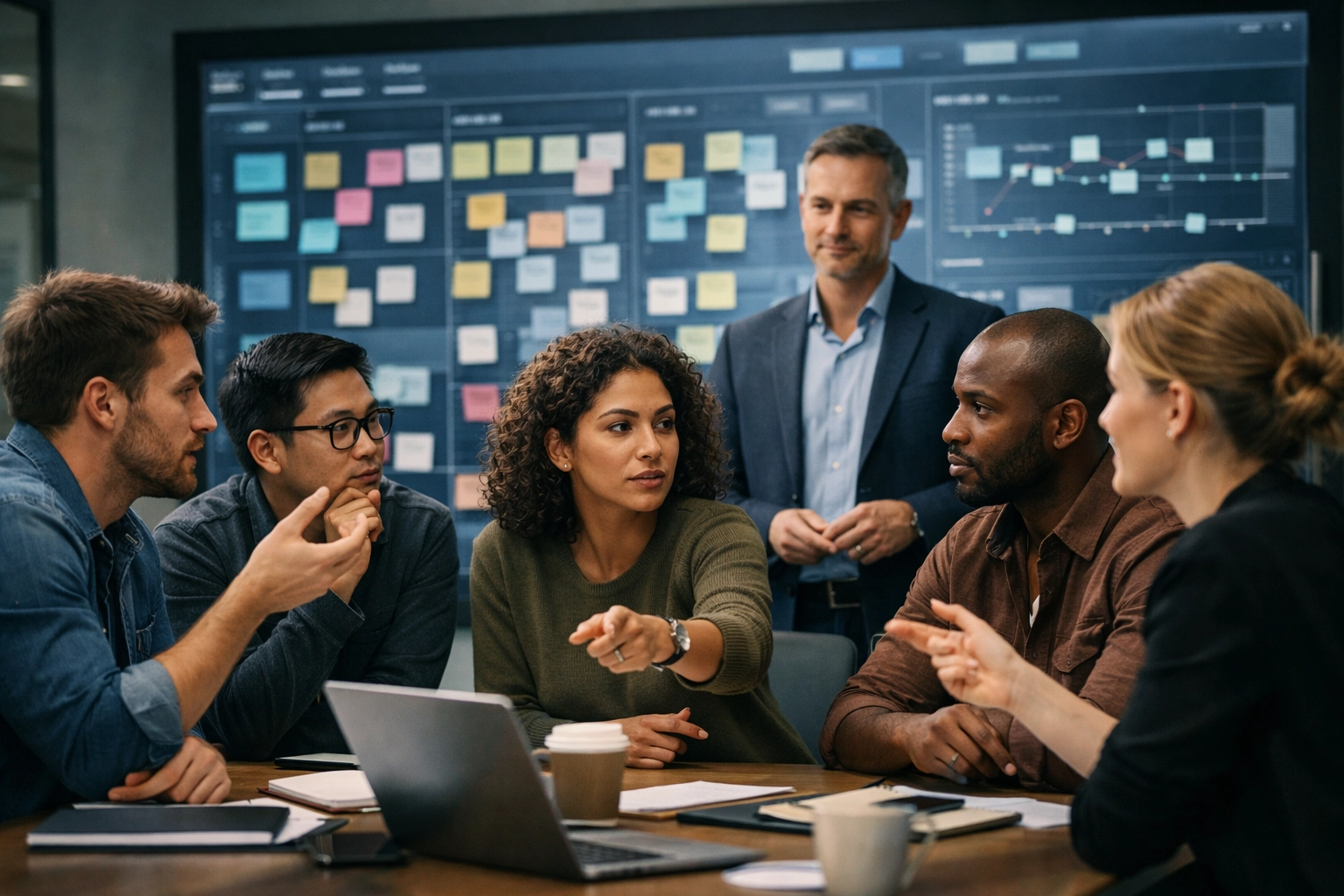 Agile leadership team collaborating in a high-trust environment to achieve innovation and strategic breakthroughs.