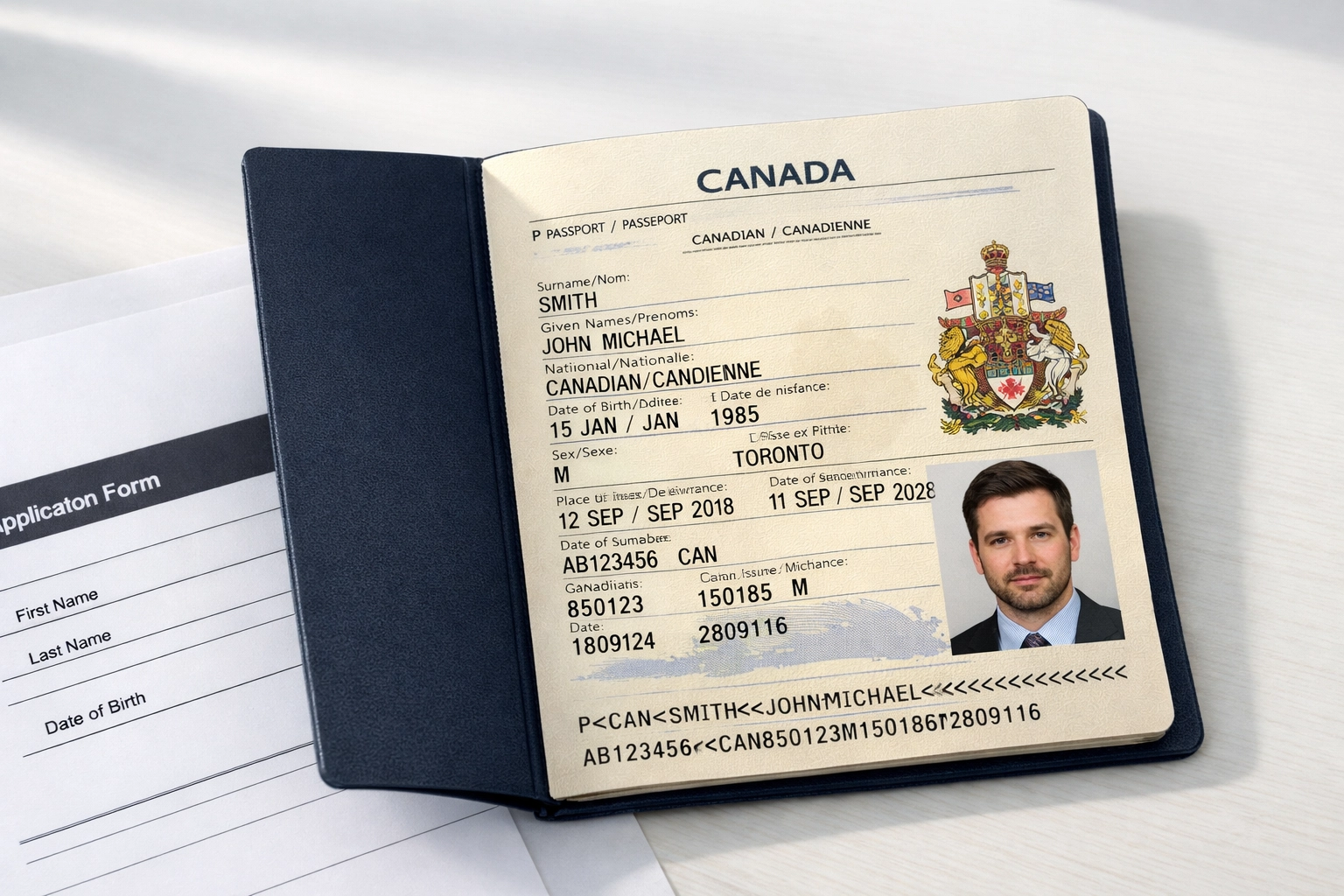 Canadian passport and Vietnam visa application form showing name fields for accurate matching