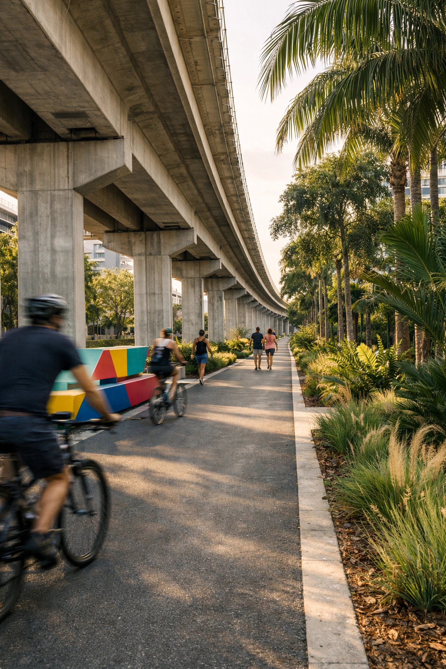 Modern walking path and urban trail at The Underline in Miami, a unique spot for urban photography.