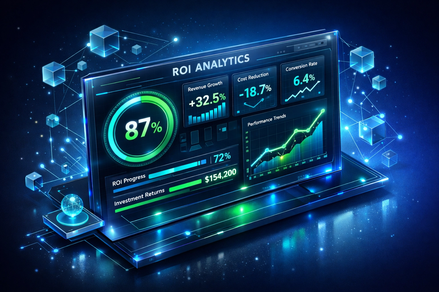 ServiceNow ITOM ROI dashboard displaying real-time metrics and data visualizations for value tracking