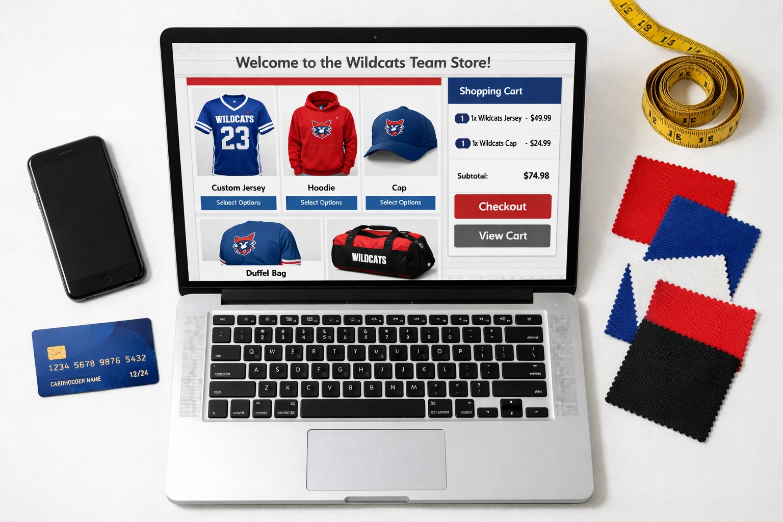 Custom team apparel online store interface for easy ordering and payment processing