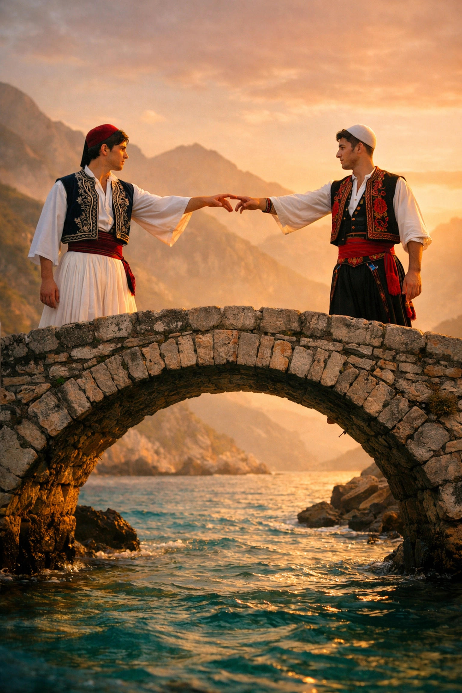 Two men from Greece and Albania connecting across Adriatic bridge in MM romance setting