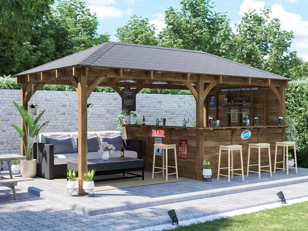 A stylish outdoor social area set up for a relaxed family BBQ gathering.
