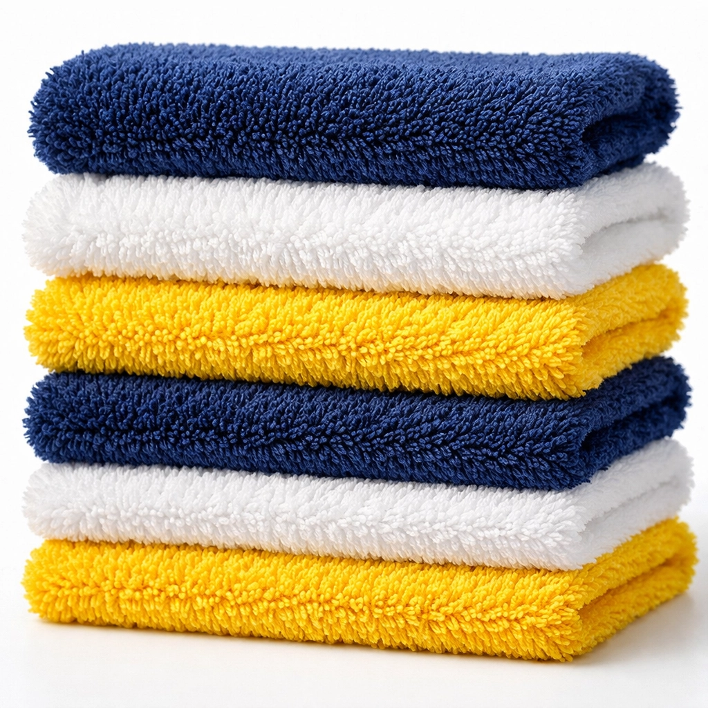 Clean, colorful microfiber towels stacked for efficient House Cleaning Townsend MA.