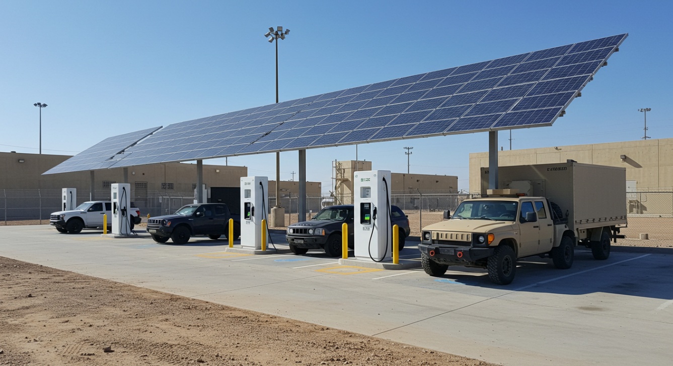 Solar carport with integrated EV charging stations