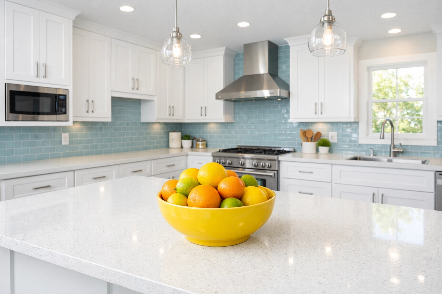 Clean luxury kitchen in Wayland MA representing a healthy, allergen-free home through regular cleaning.