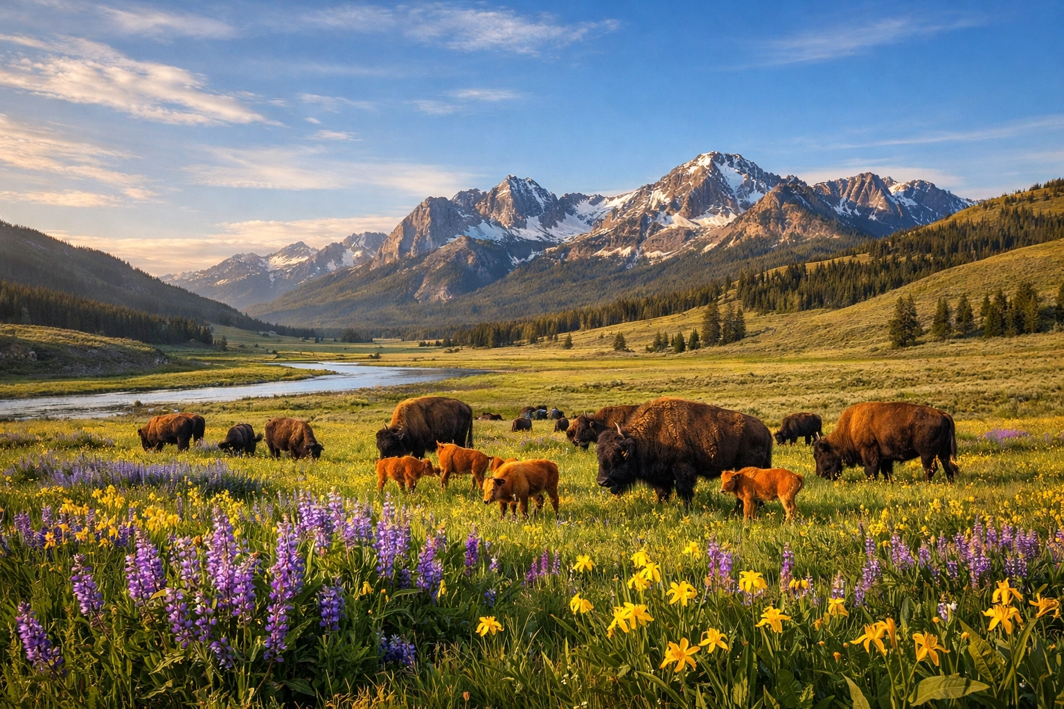 Bison grazing in Lamar Valley during a Yellowstone school national park trip.