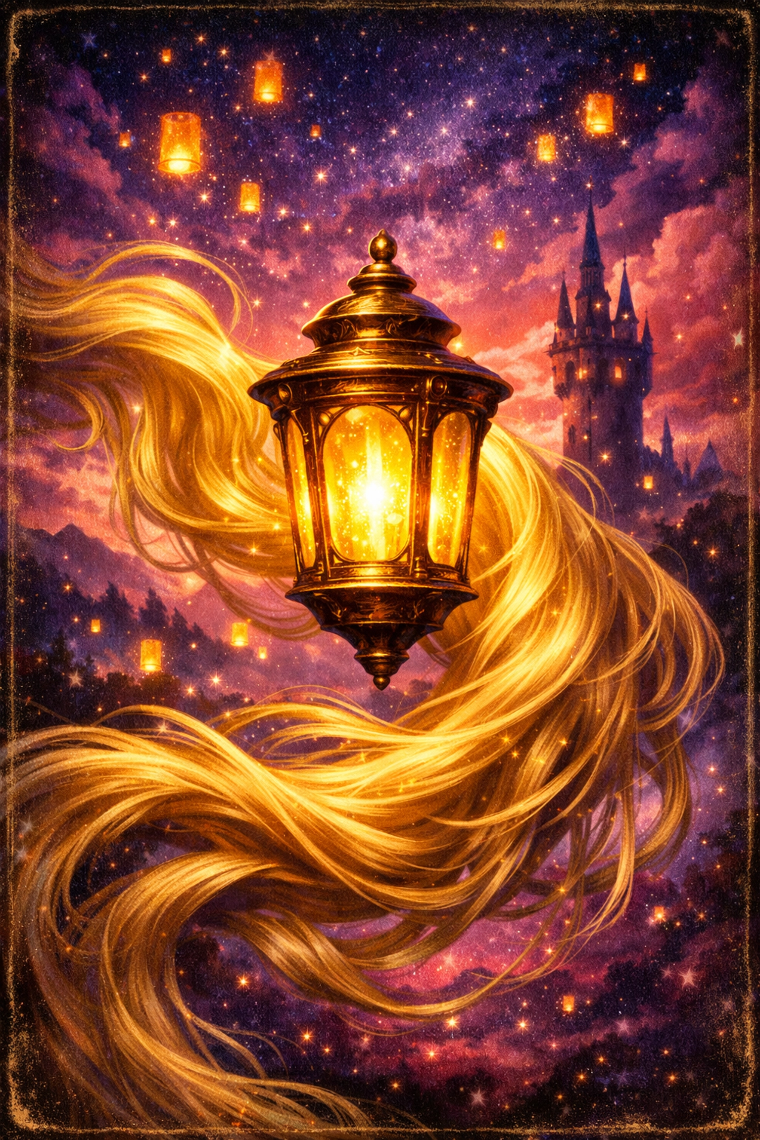 Magical lanterns floating in twilight sky for Disney's live-action Tangled movie adaptation