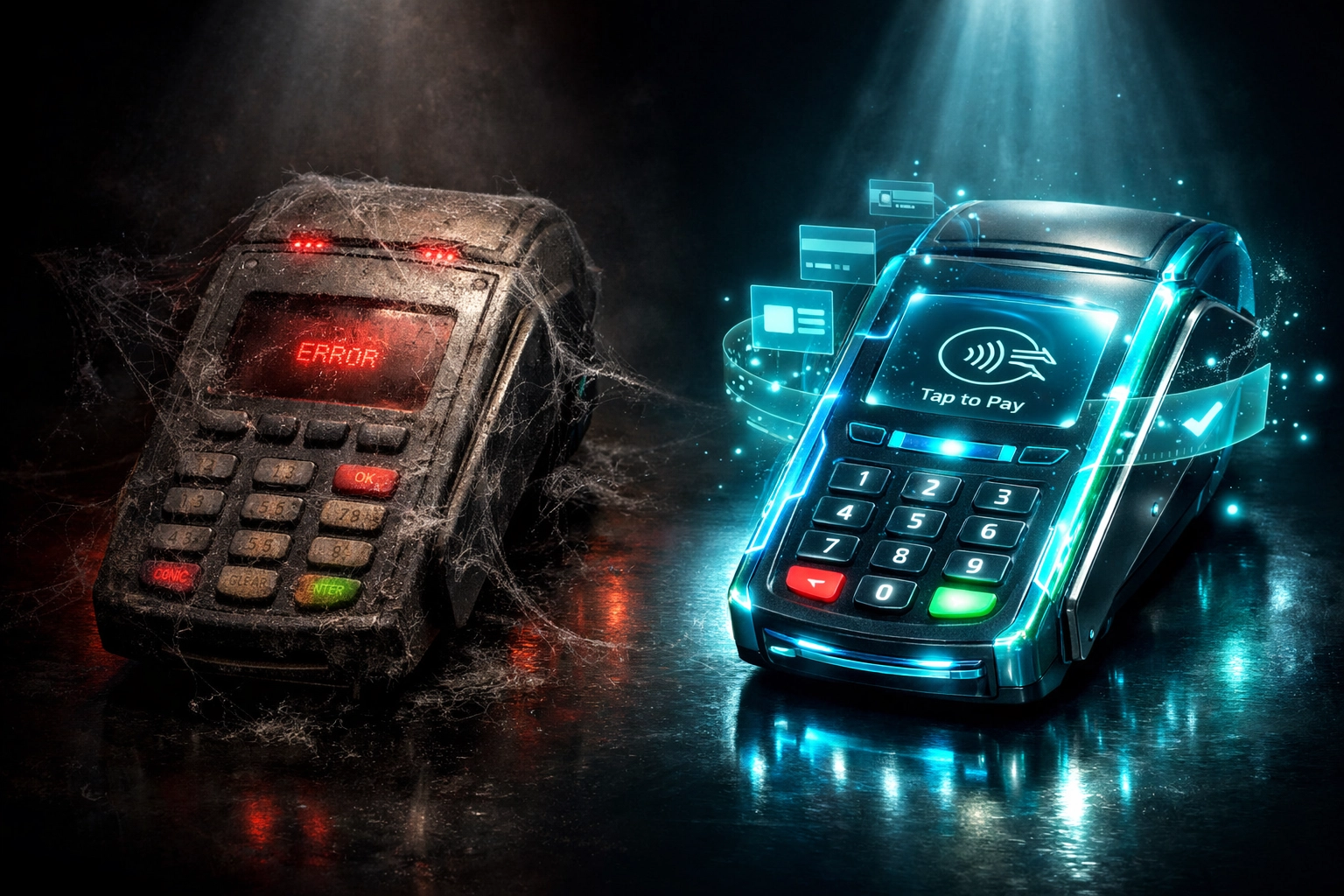 Legacy payment terminal versus modern crypto payment system for merchant processing