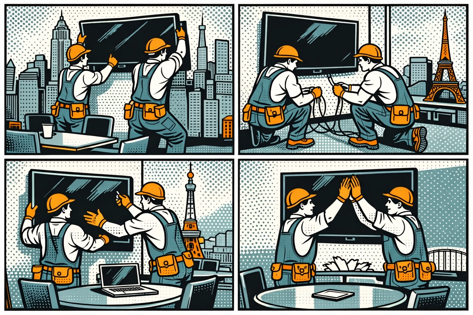 Conference room AV installation teams standardising systems across international offices for seamless integration