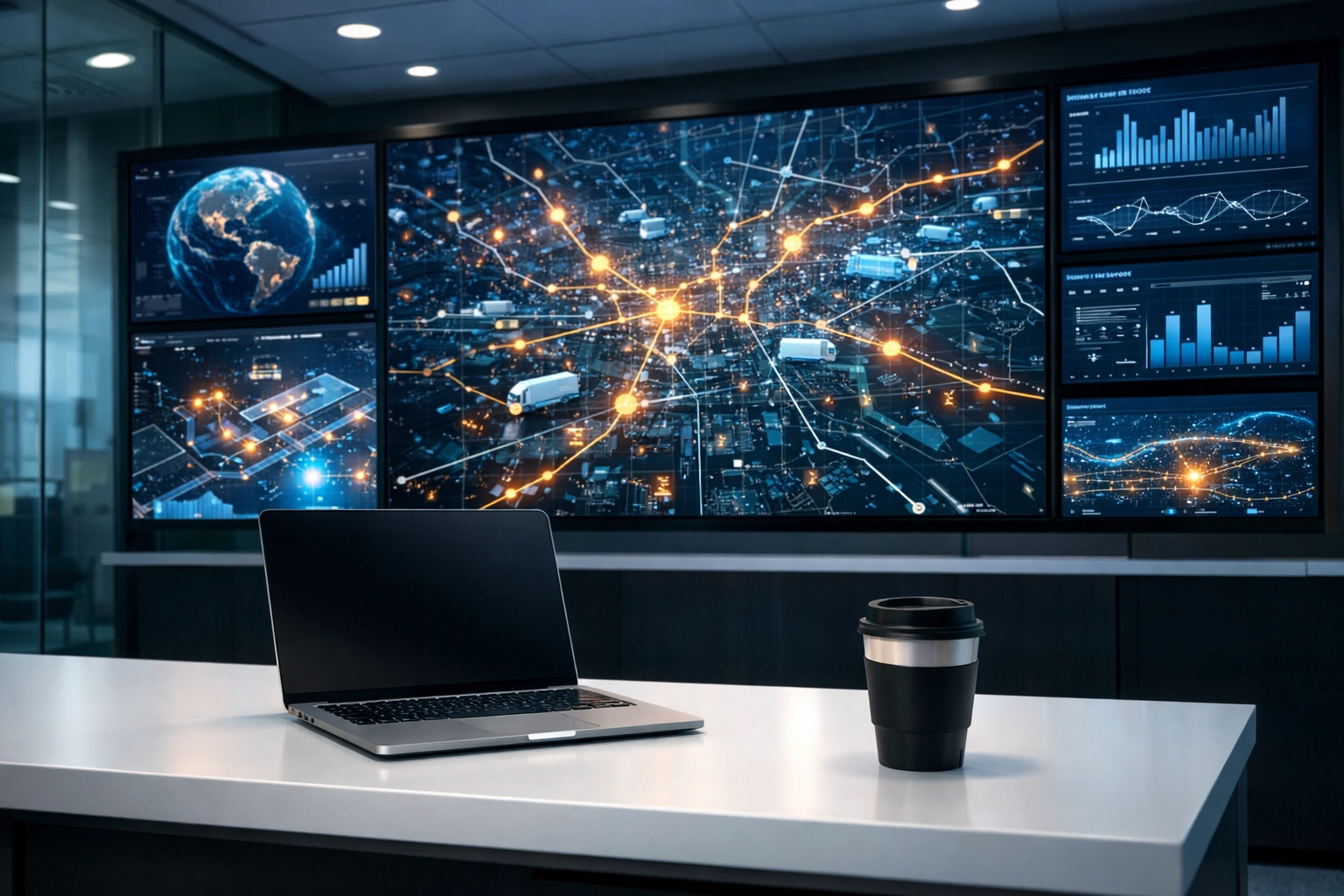 Advanced logistics command center monitoring real-time data for Super Bowl corporate travel management.