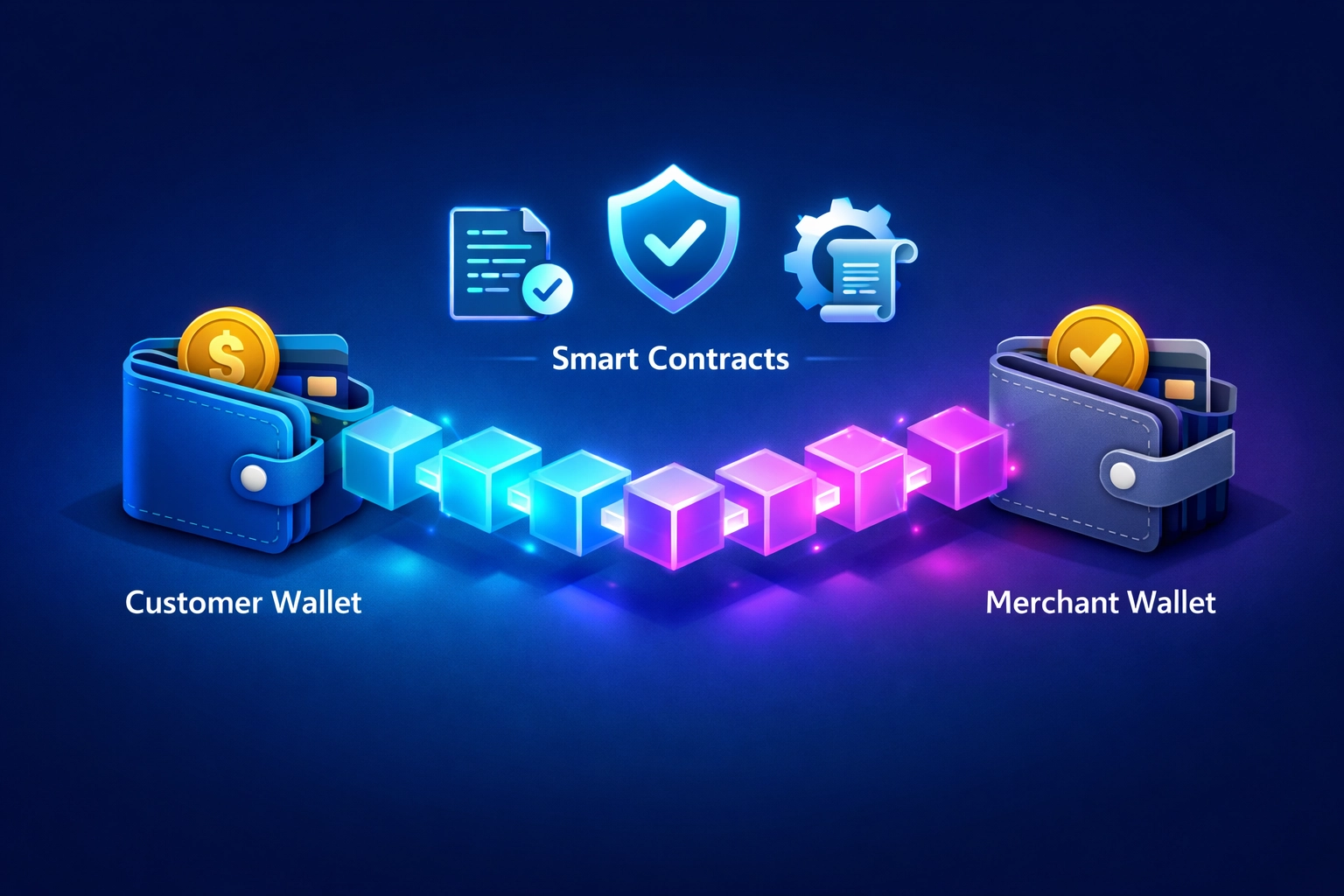 Direct blockchain payment flow from customer wallet to merchant wallet without intermediaries