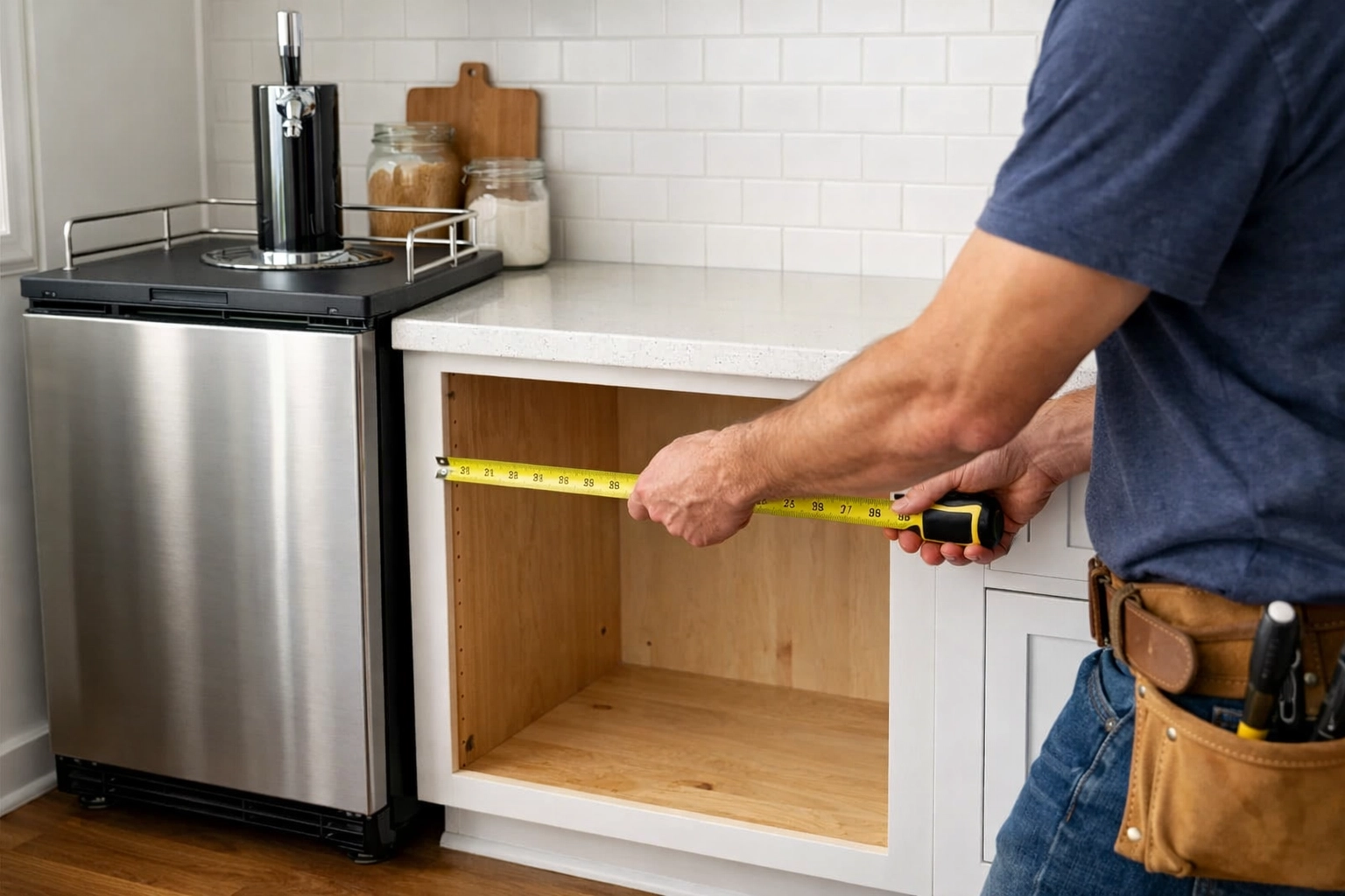 Measuring for an undercounter kegerator during a kitchen upgrade