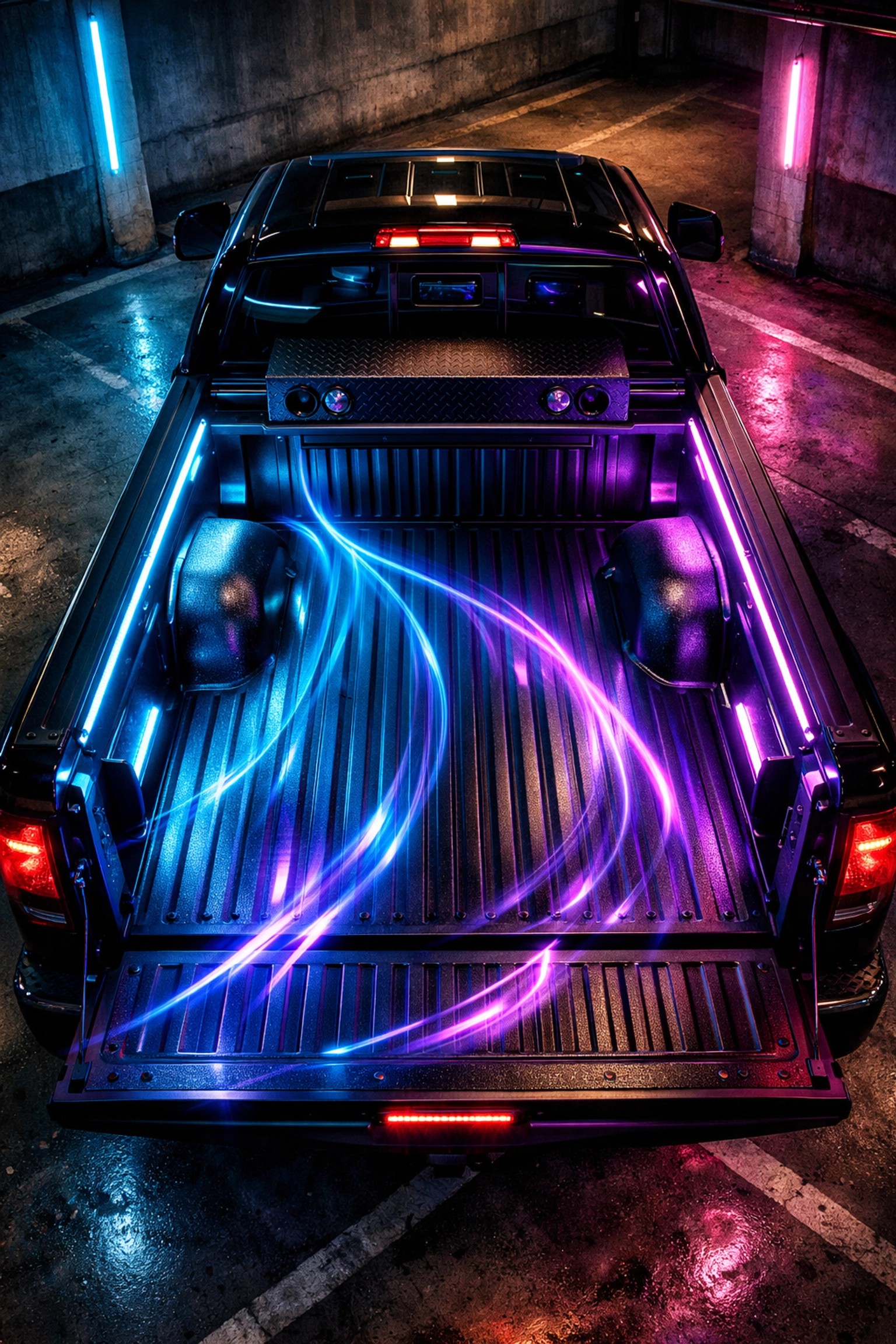 Custom LED truck bed lighting installation