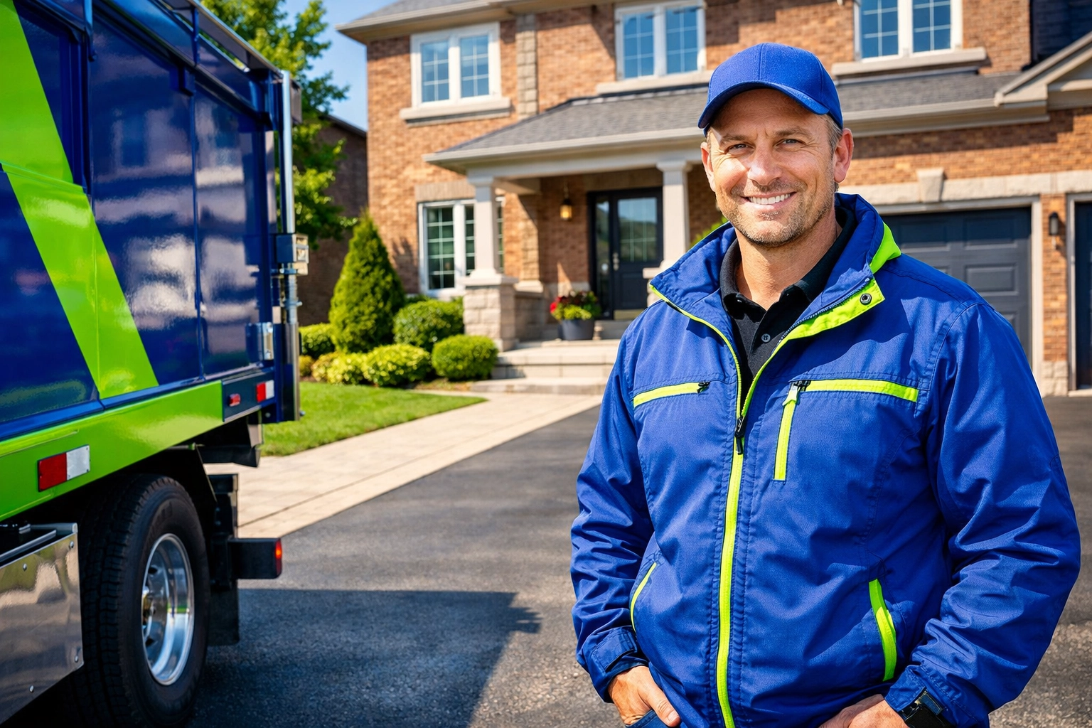 Why Junk GTA is the Best Junk Removal Service in Richmond Hill Junk GTA owner Roman on a clean Richmond Hill driveway after providing the best junk removal service.