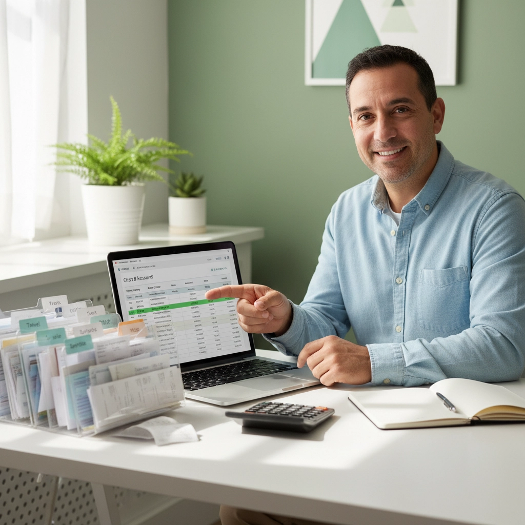 Small business owner organizing receipts