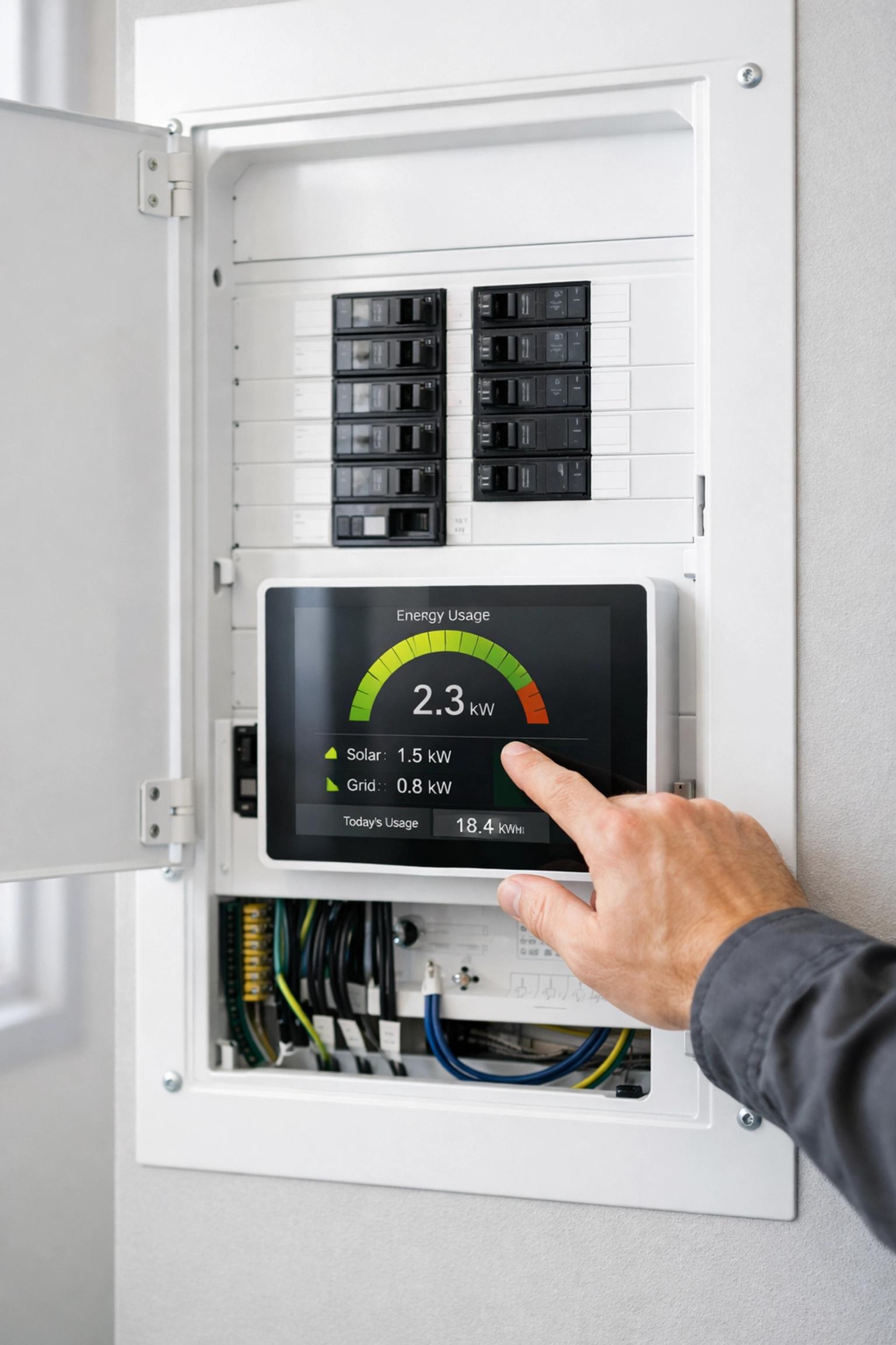 Professional installing a smart load management device on a modern electrical panel in a Maine home.