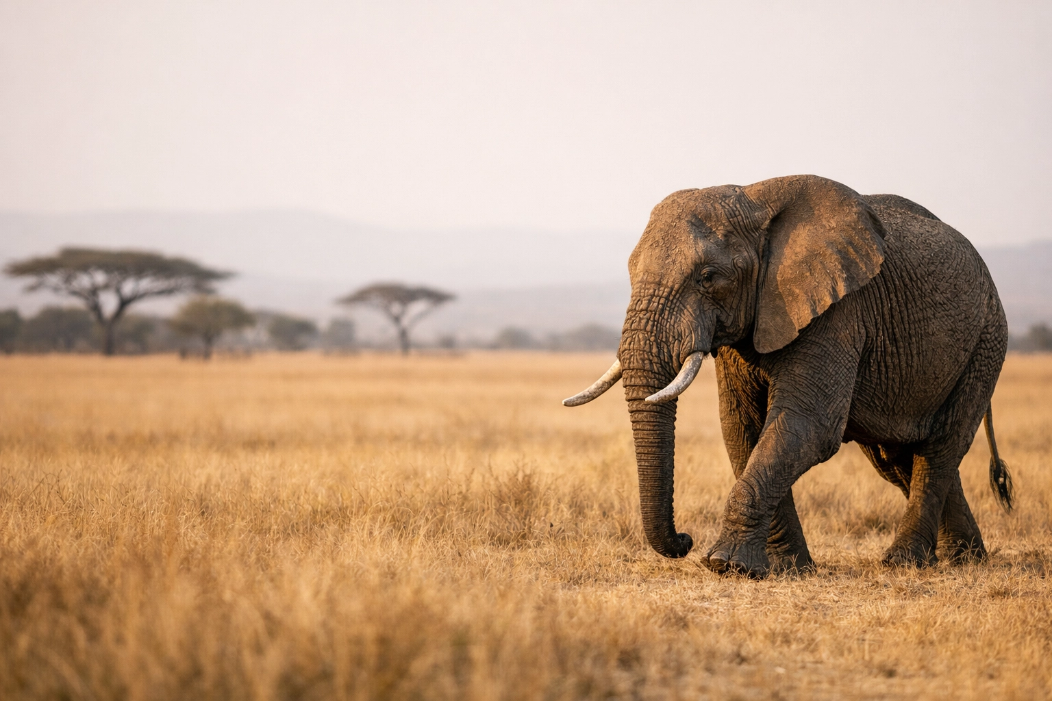 African elephant placed off-center to create lead room and copy space in a professional stock photo layout.