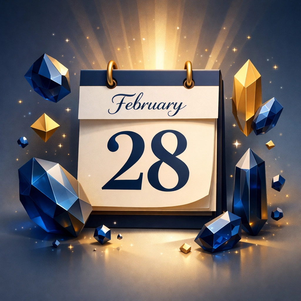 February 28-day reset calendar with minerals representing transformation and cellular health