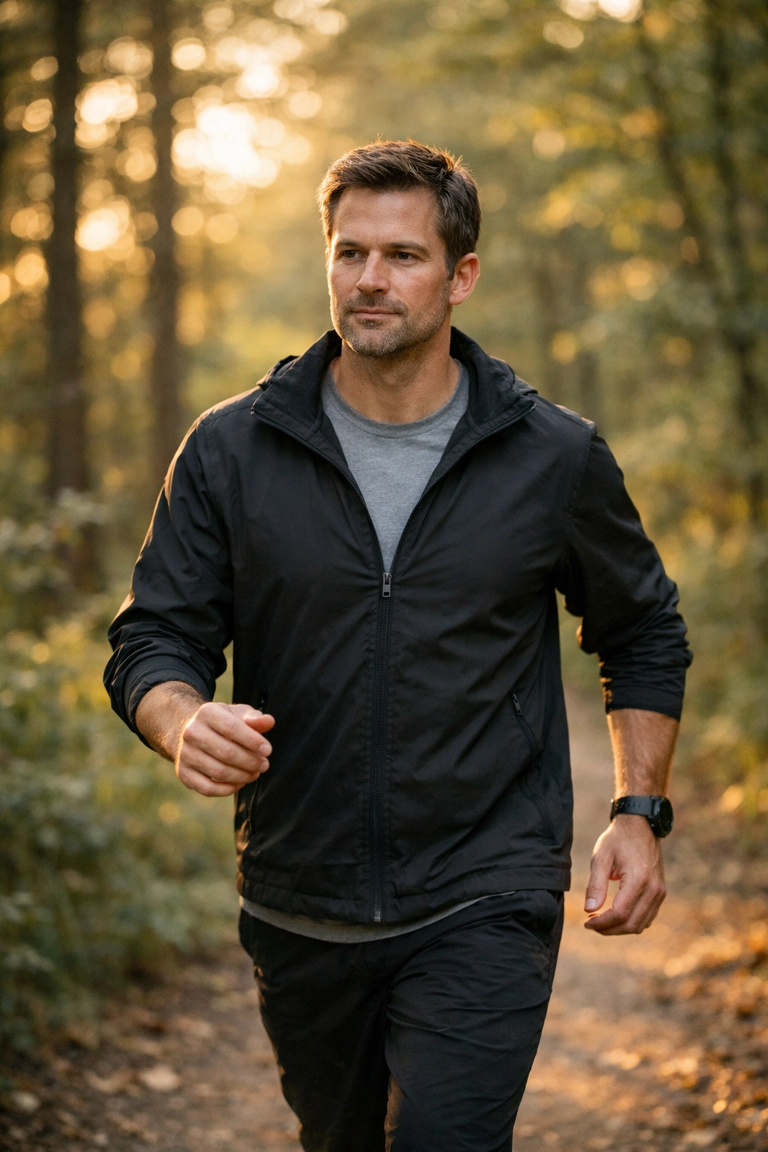 Férfi sétál az erdőben, a mozgás fontossága a merevedési zavar kezelésében.