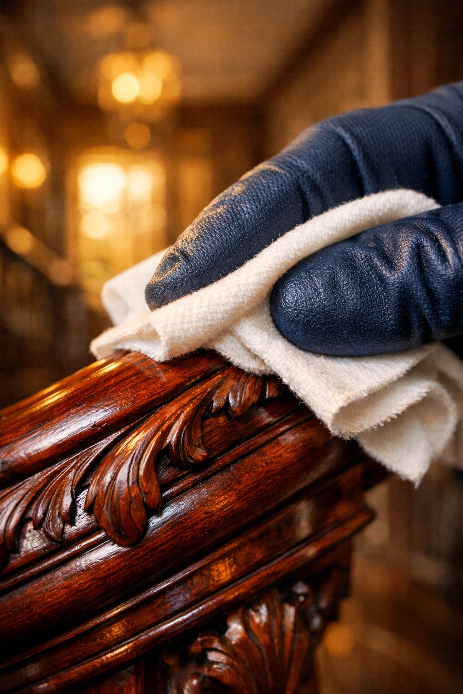 Detailed cleaning of historic wood banisters in a Groton home as part of a professional Groton estate cleaning service.