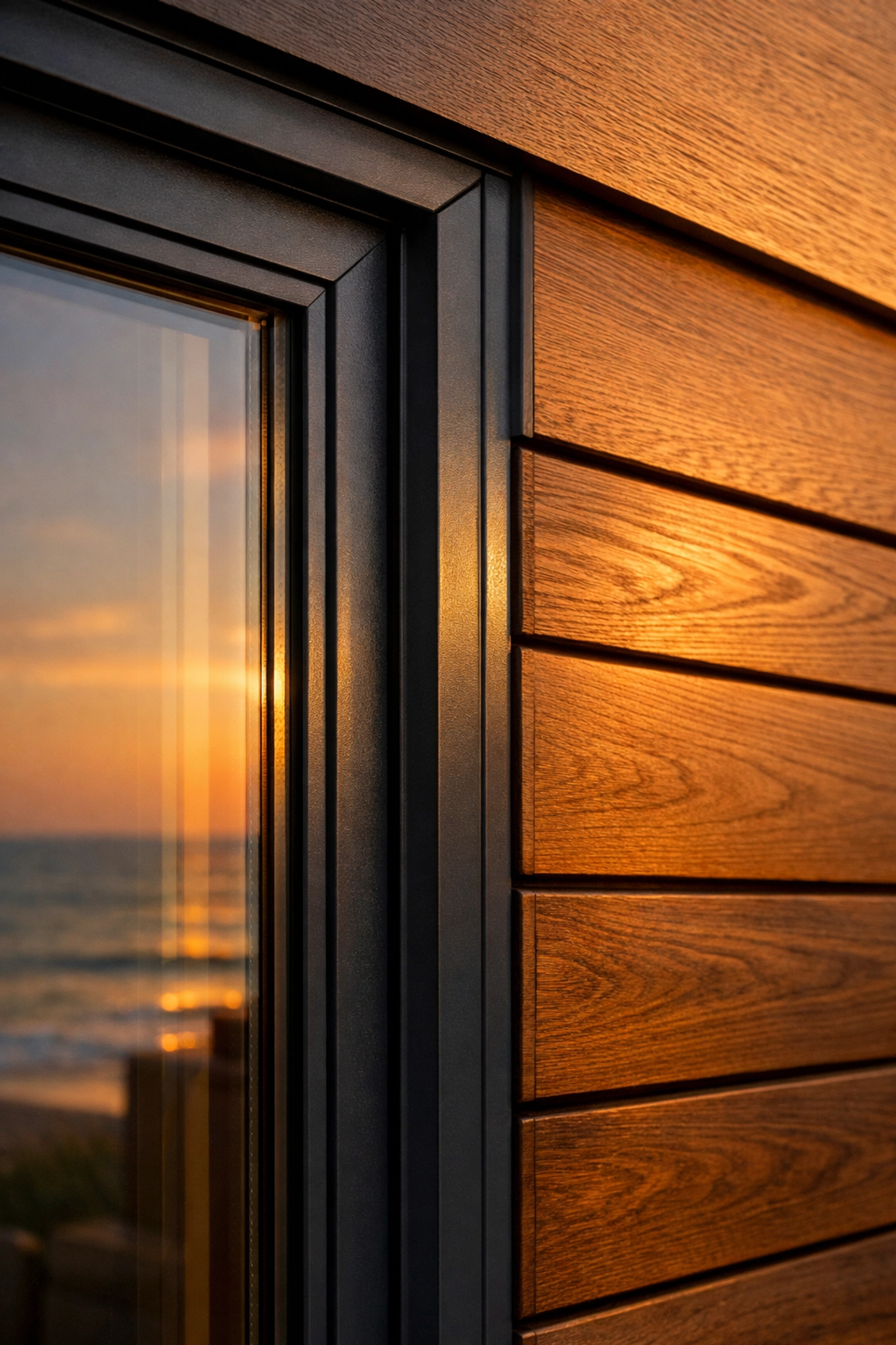 Modern coastal home exterior in Bognor Regis featuring marine-grade windows and timber cladding.