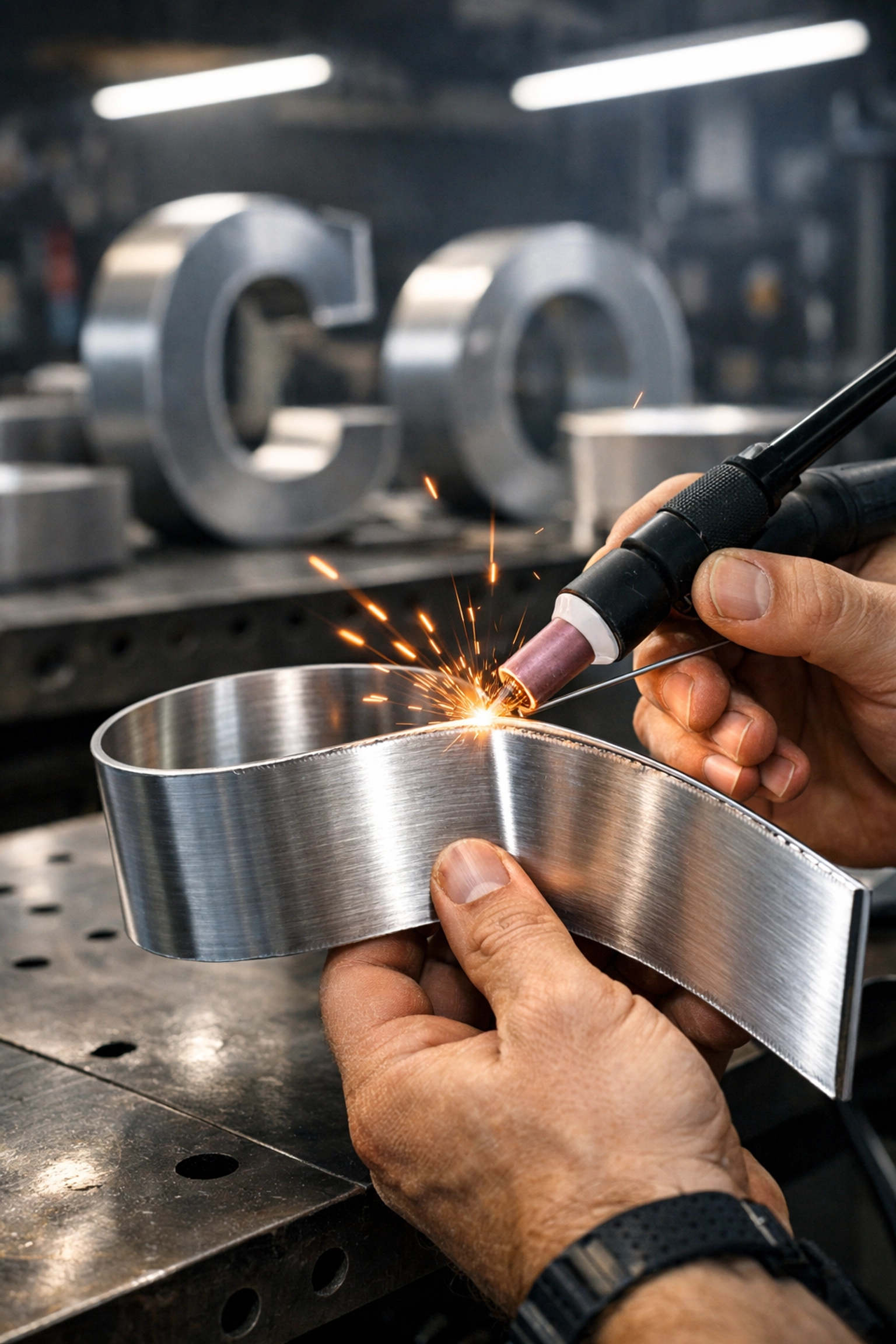 Professional fabrication of custom aluminum channel letters in a DFW sign shop.