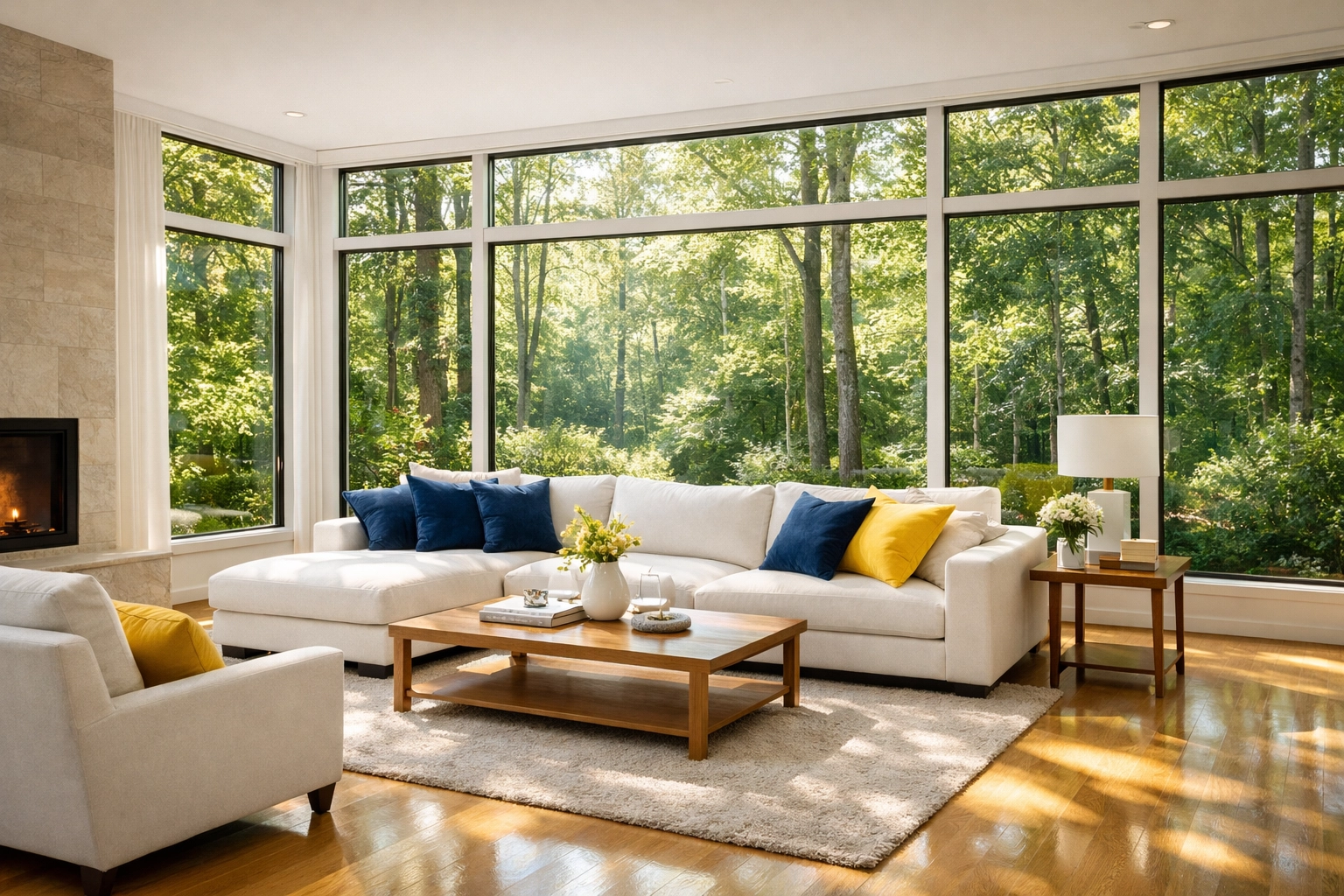 Spotless living room in a Lincoln home showing the stress-relief benefits of professional weekly house cleaning.