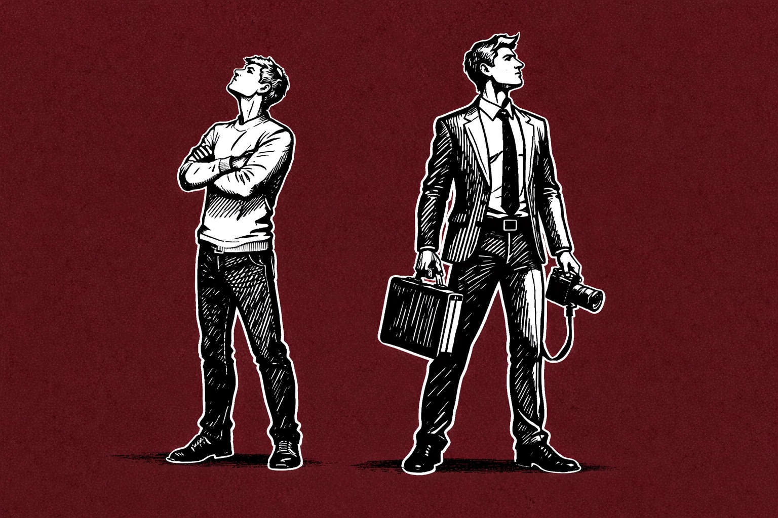 Two contrasting figures, one passive and one empowered, representing the shift from artist to boss mindset