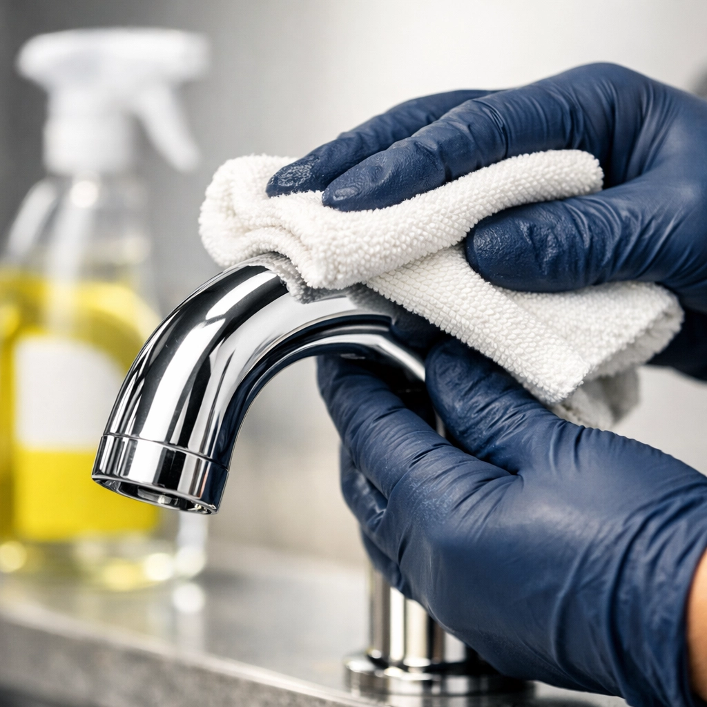 Professional detail cleaning of a faucet, highlighting expert House Cleaning Services in MA.