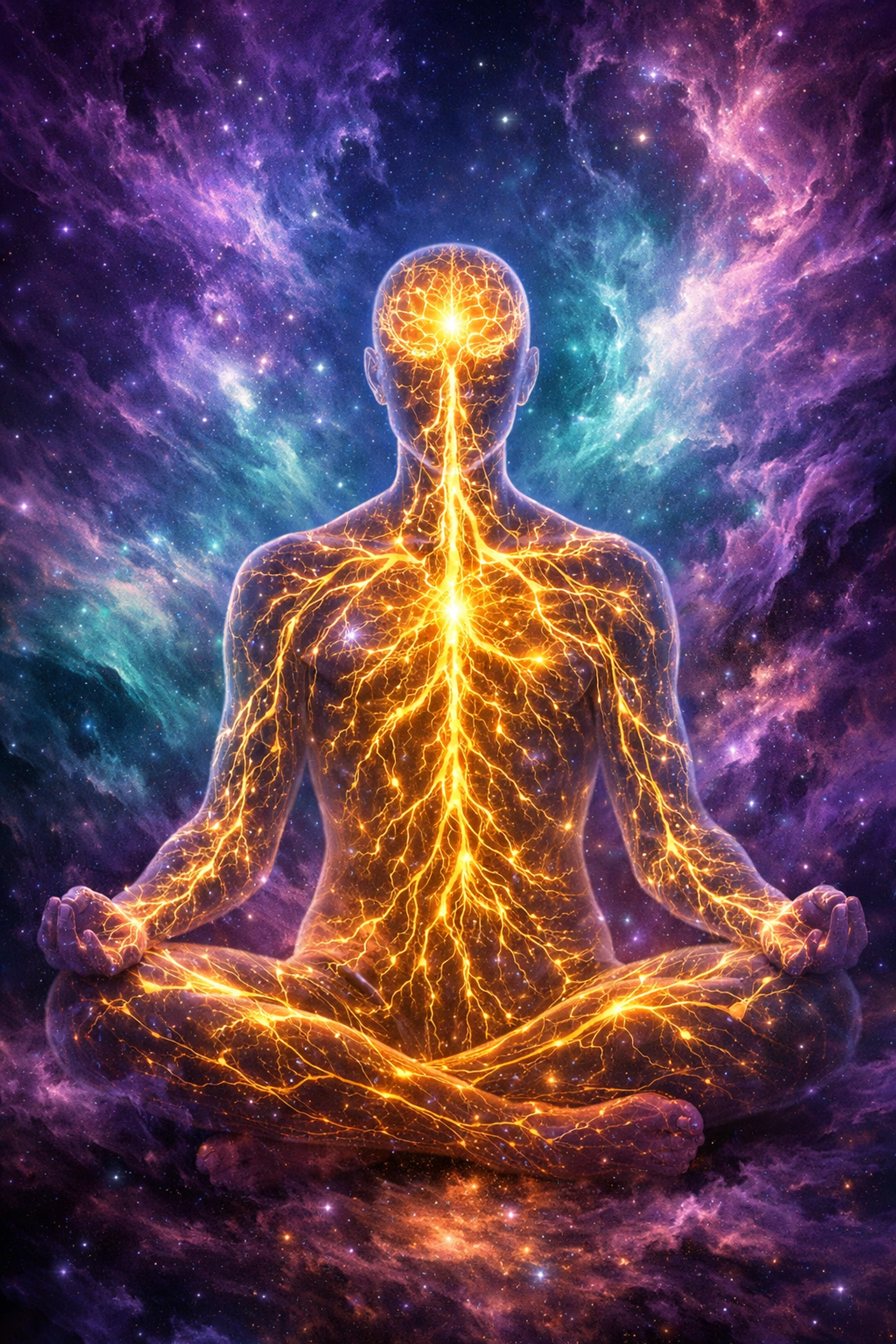 Human silhouette with glowing neural pathways illustrating nervous system health and internal biological regulation.