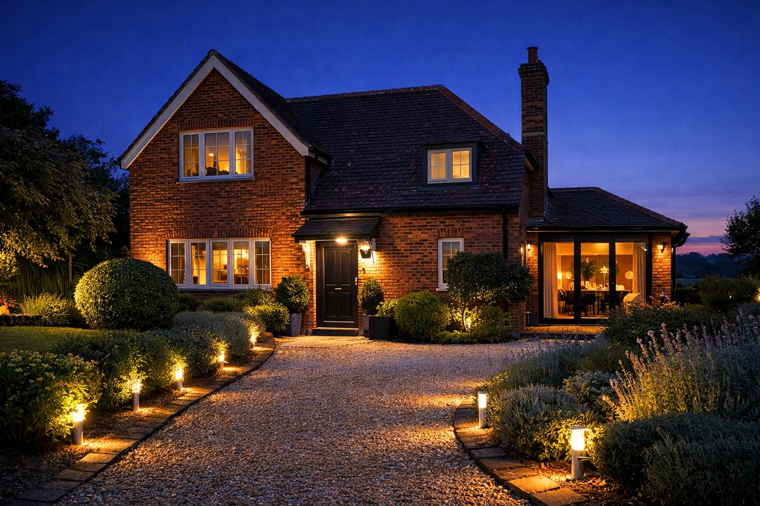 Energy-efficient outdoor LED security lighting on a Dorset home, serviced by an emergency electrician Bournemouth.