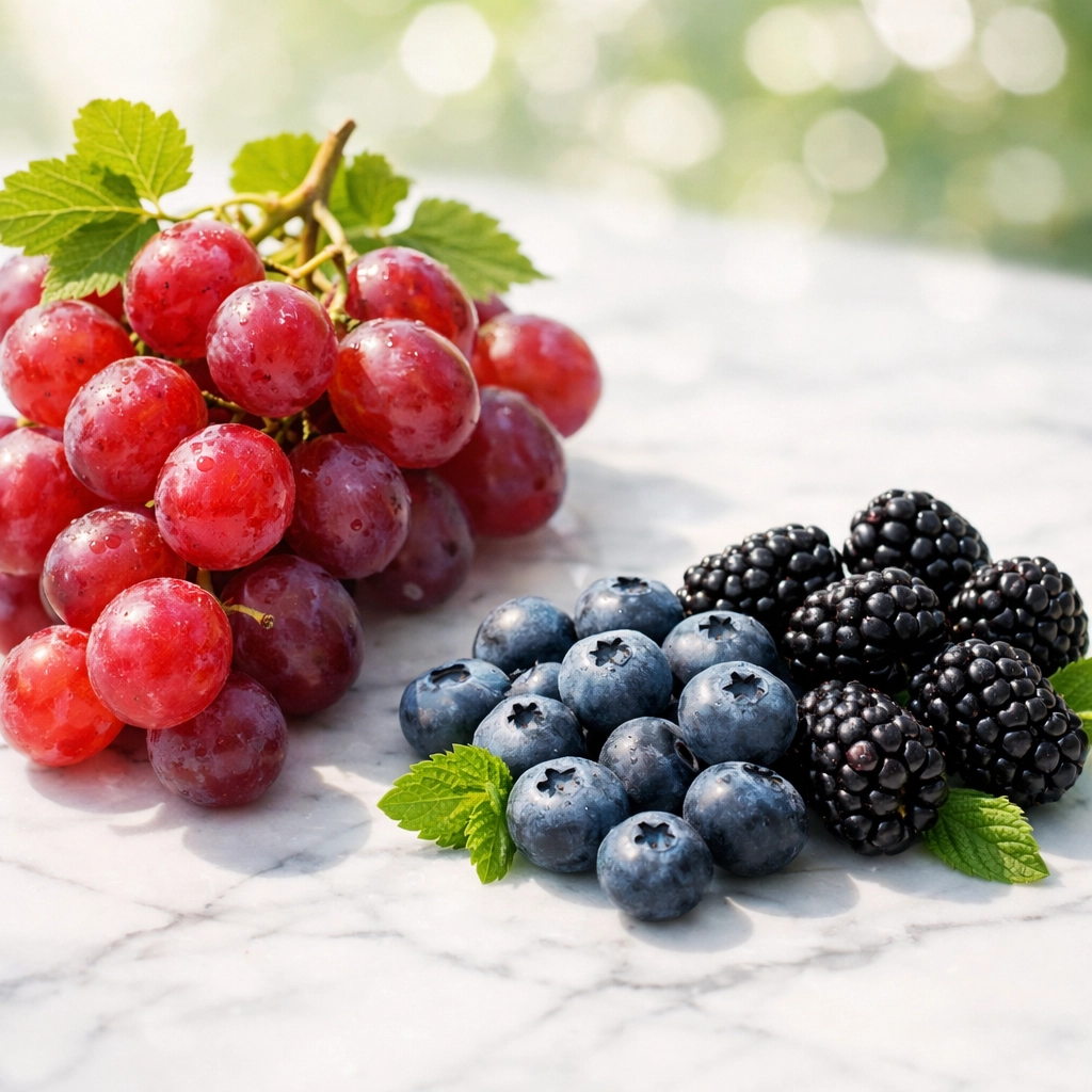 Fresh grapes and berries containing natural resveratrol for anti-aging support