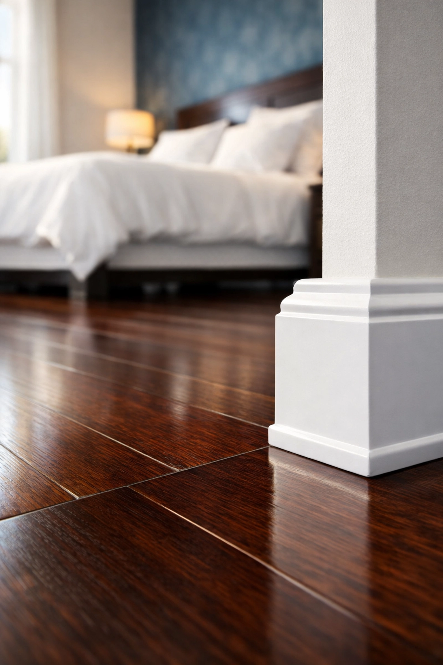 Detailed view of dust-free baseboards and floors from an eco-friendly Apartment Cleaning Massachusetts.