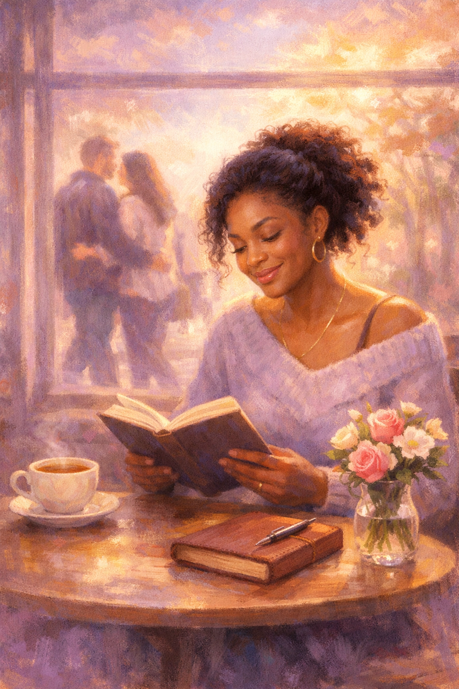 Confident woman enjoying her own company at café, embodying self-love and independence