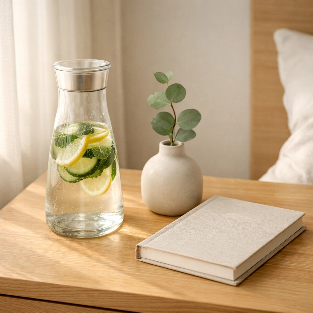 Minimalist hotel bedside with personalized amenities highlighting 2026 proactive guest services.