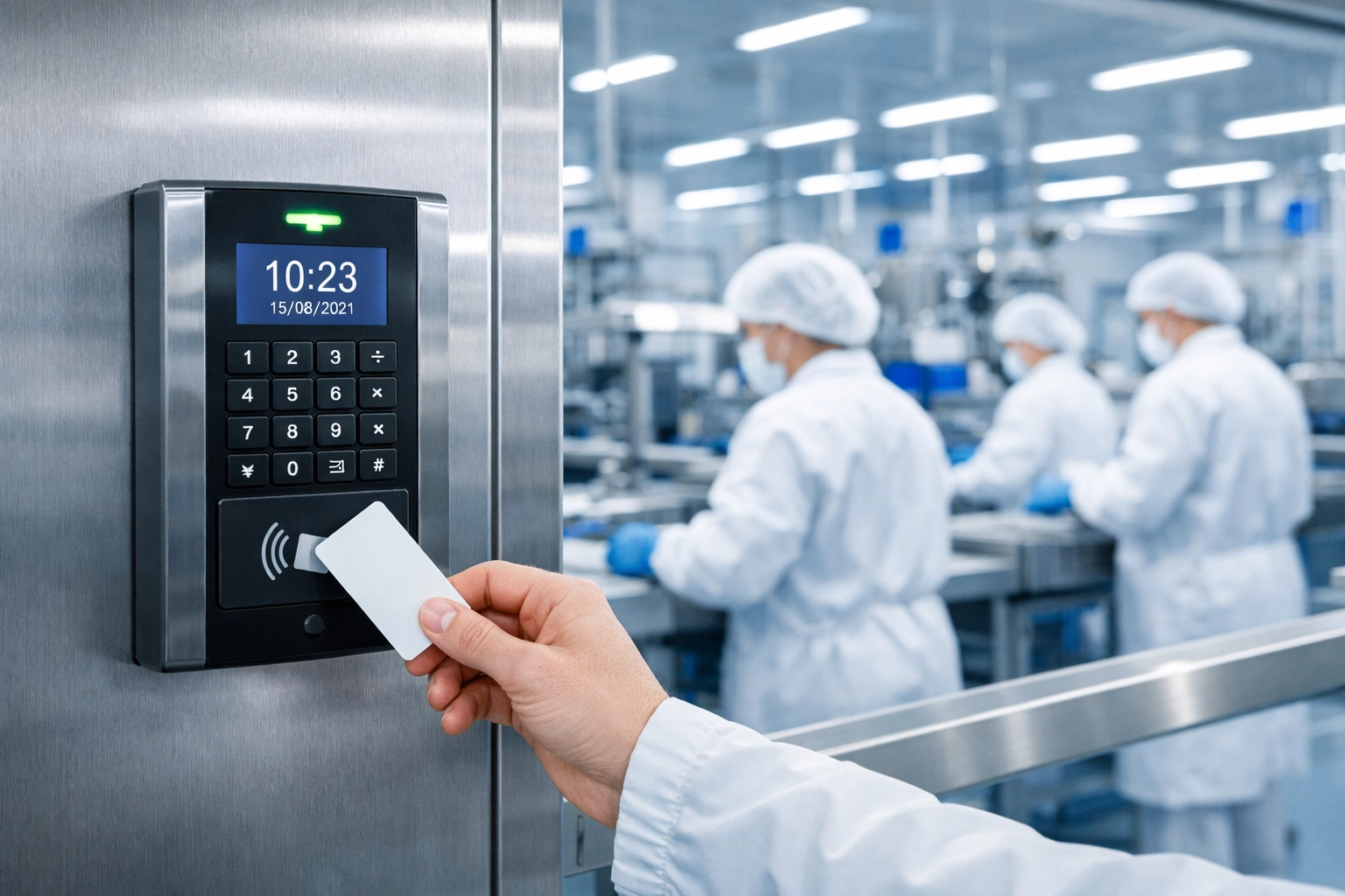 Controlo de acessos na indústria alimentar garantindo segurança e conformidade com normas BRCGS.