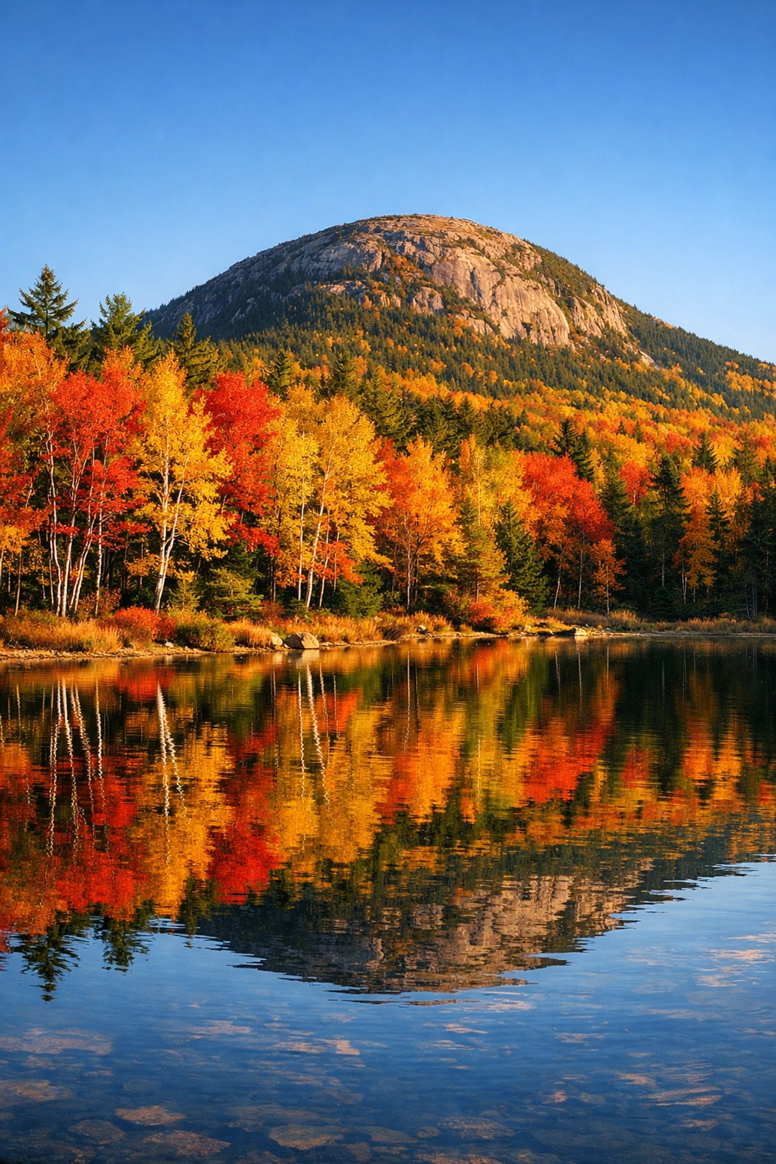 Peak autumn foliage in Acadia National Park, a perfect destination for epic landscape shots.