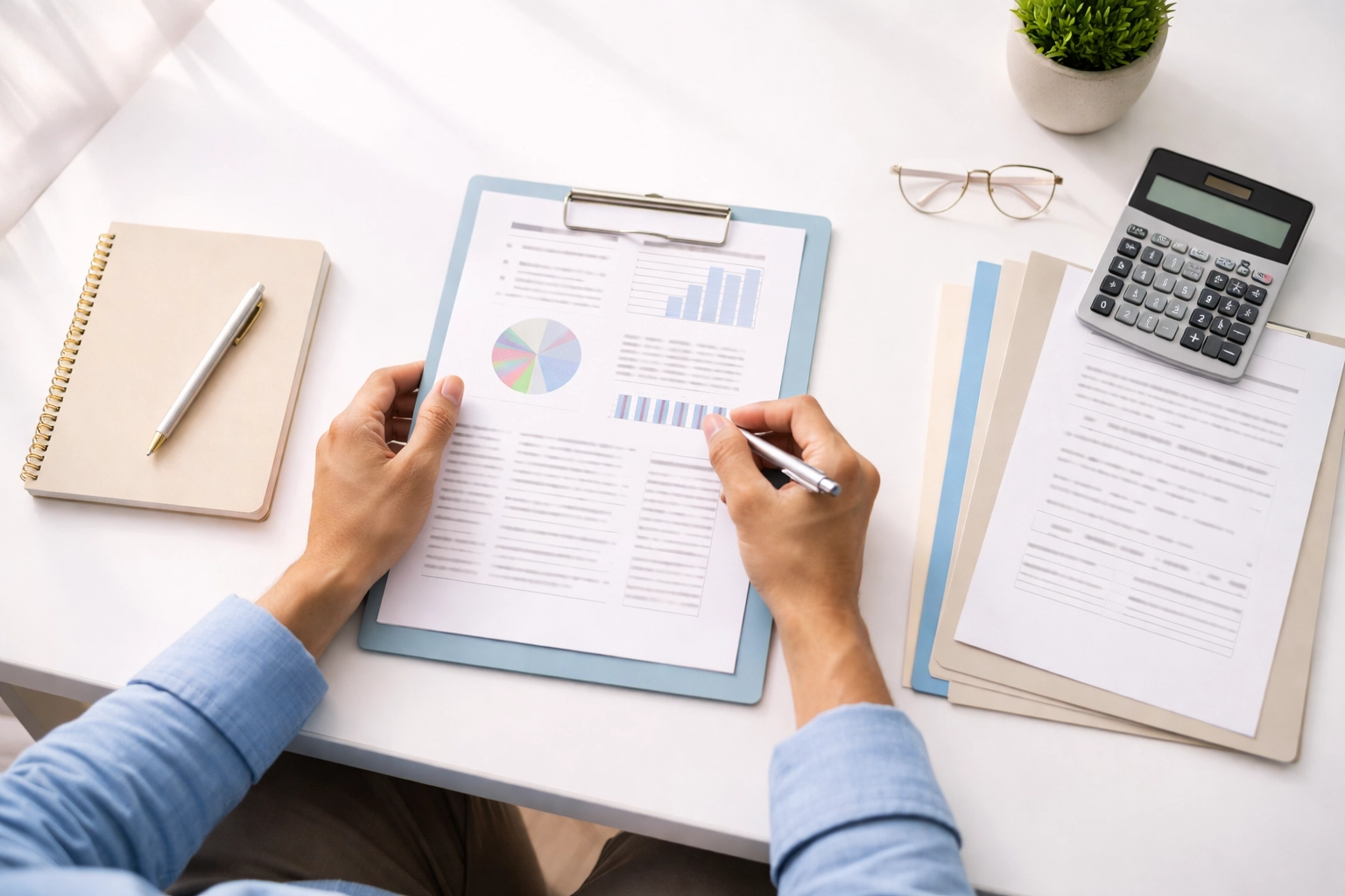 Entrepreneur's desk with both simple and complex paperwork, highlighting UK business administration differences