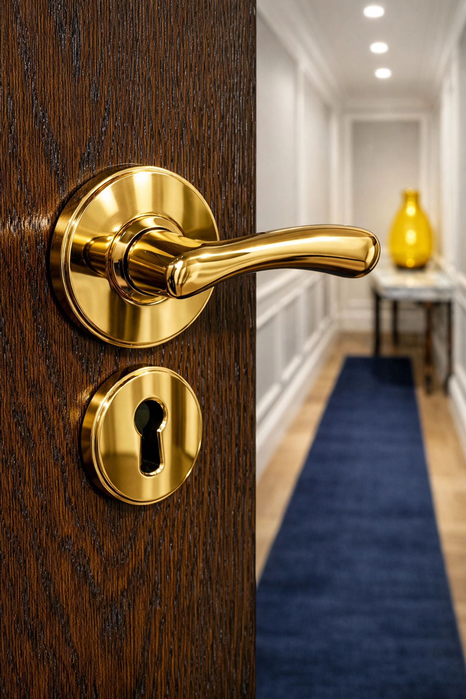 Sanitized high-touch brass door handle in a professionally cleaned Dover Massachusetts luxury estate.