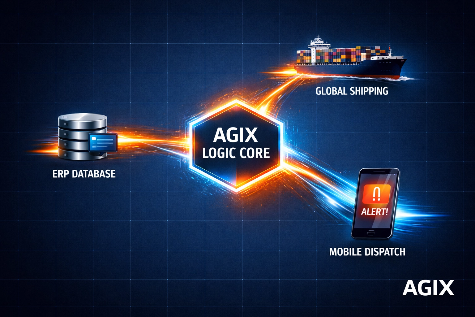 Decentralized AI workflow for supply chain orchestration connecting logistics agents and ERP systems.