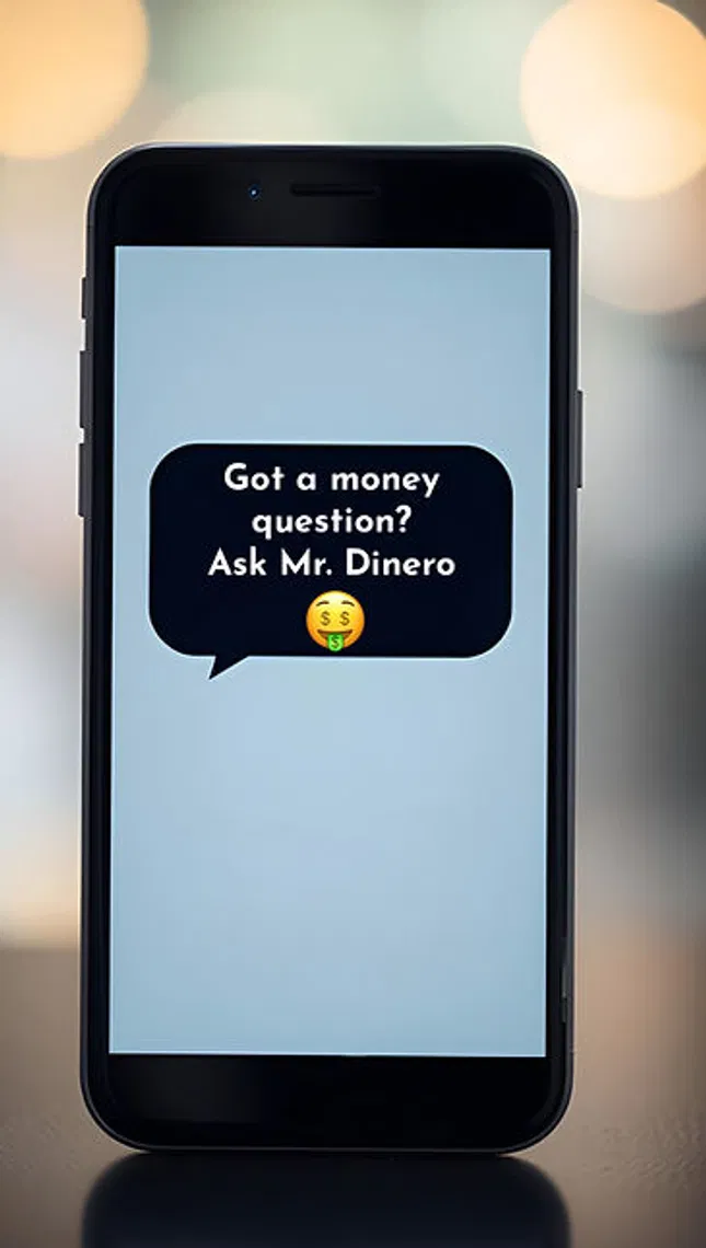 Smartphone display with a chat bubble asking