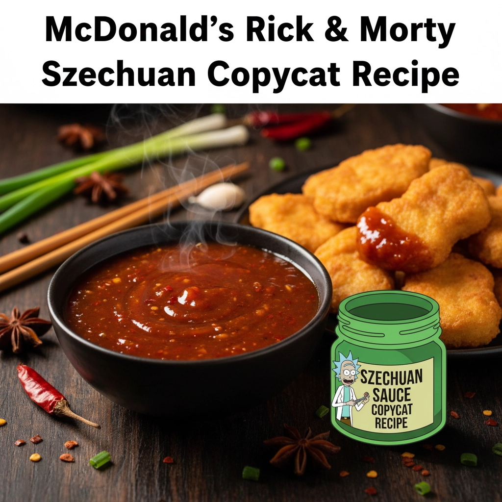 McDonald's Rick & Morty Szechuan Sauce in a small bowl with dipping nuggets