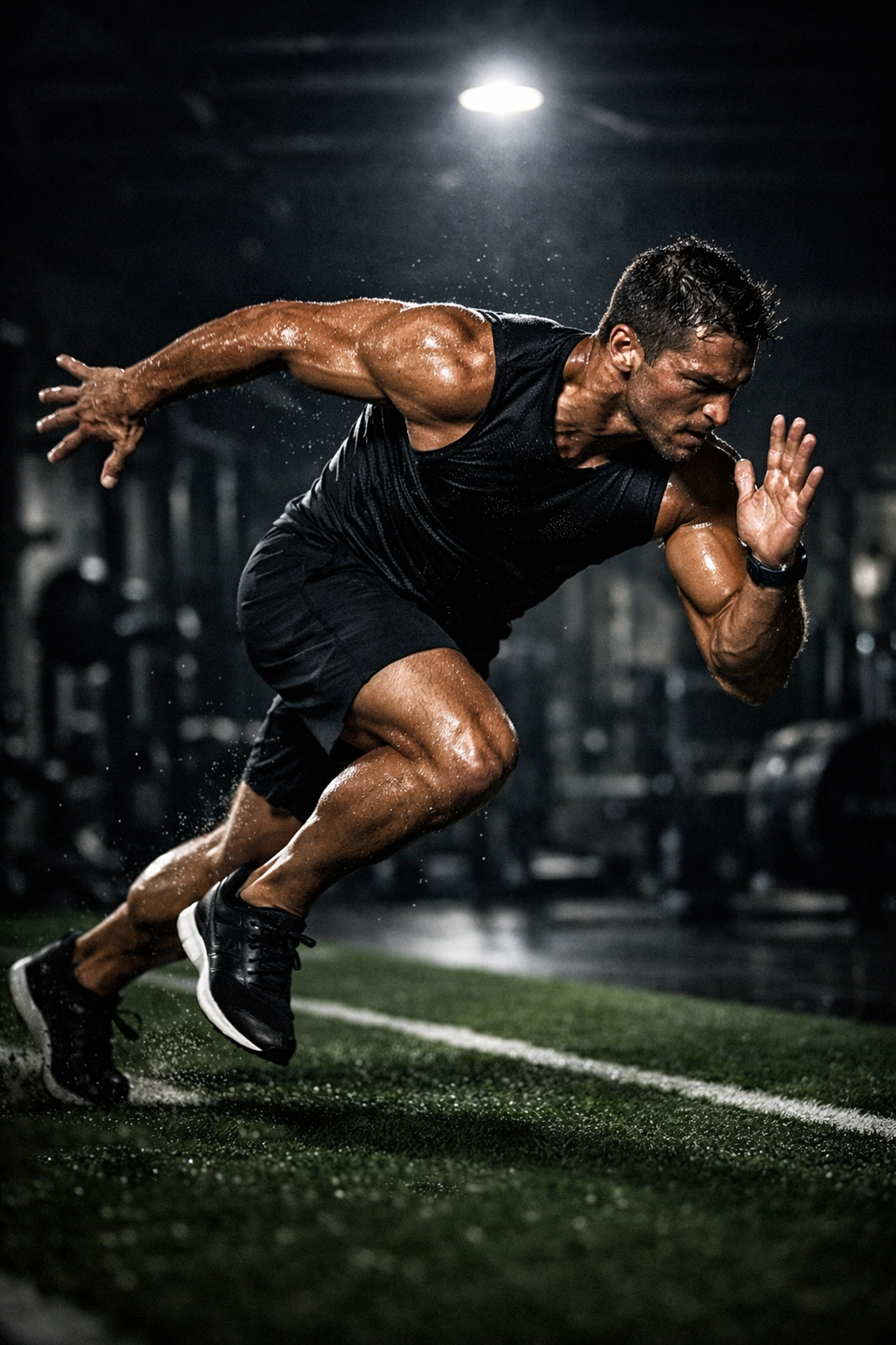 Elite athlete performing high-intensity physical conditioning in a gym for peak performance preparation.