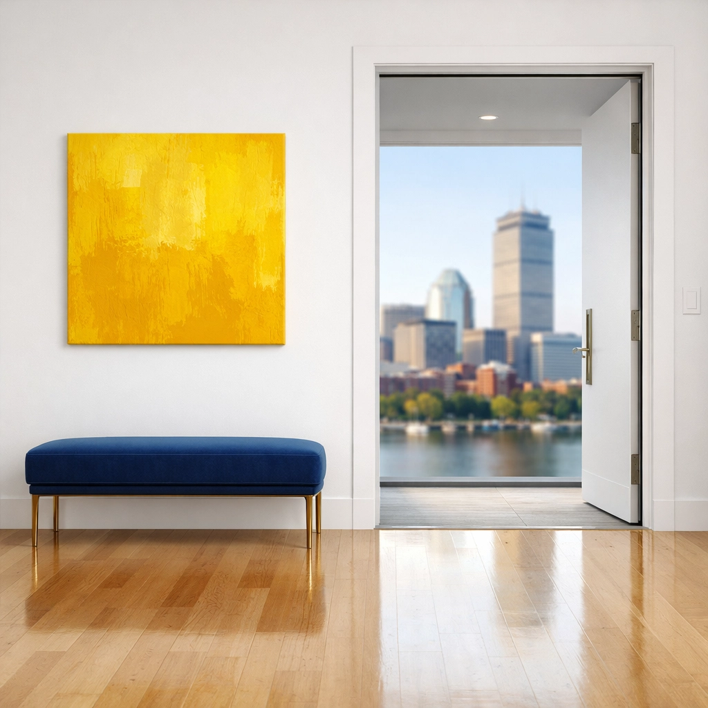 A clean, minimalist Boston apartment entryway with polished floors, ready to save a tenant's security deposit.