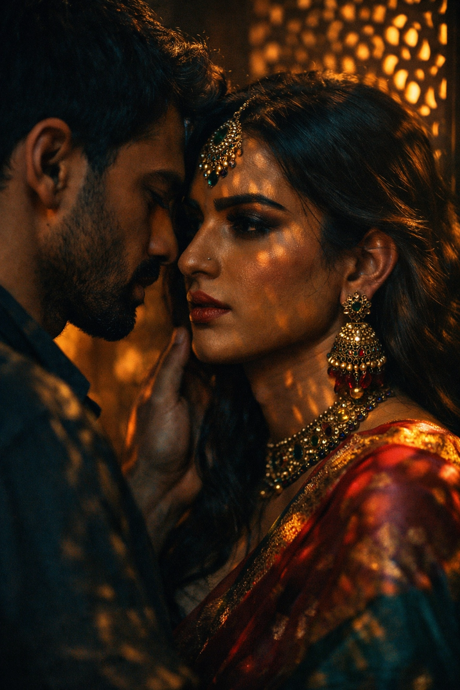 A transgender woman and a man share an intimate moment in a scene representing queer Pakistani cinema.